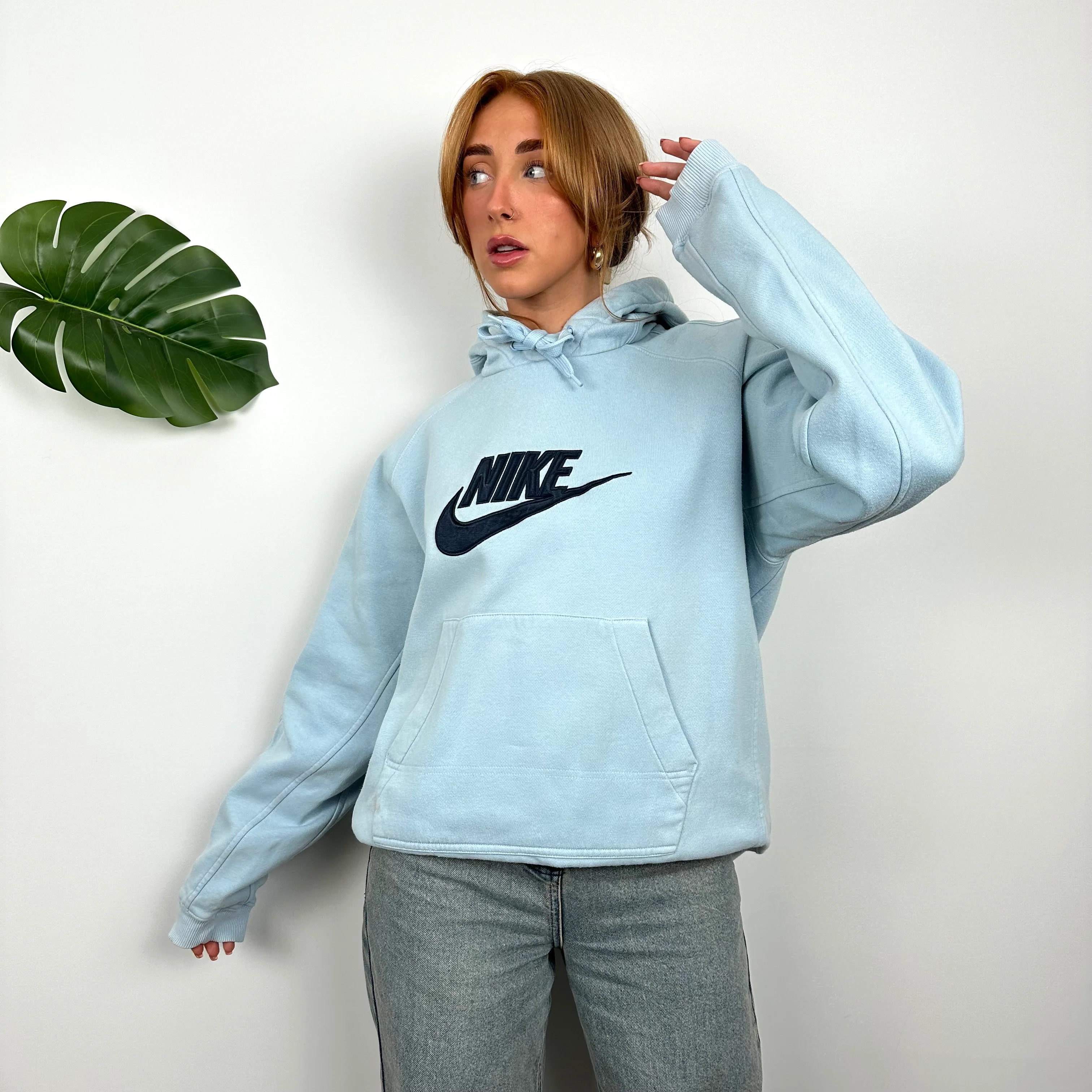 Nike Baby Blue Embroidered Spell Out Hoodie (M) - Image 6
