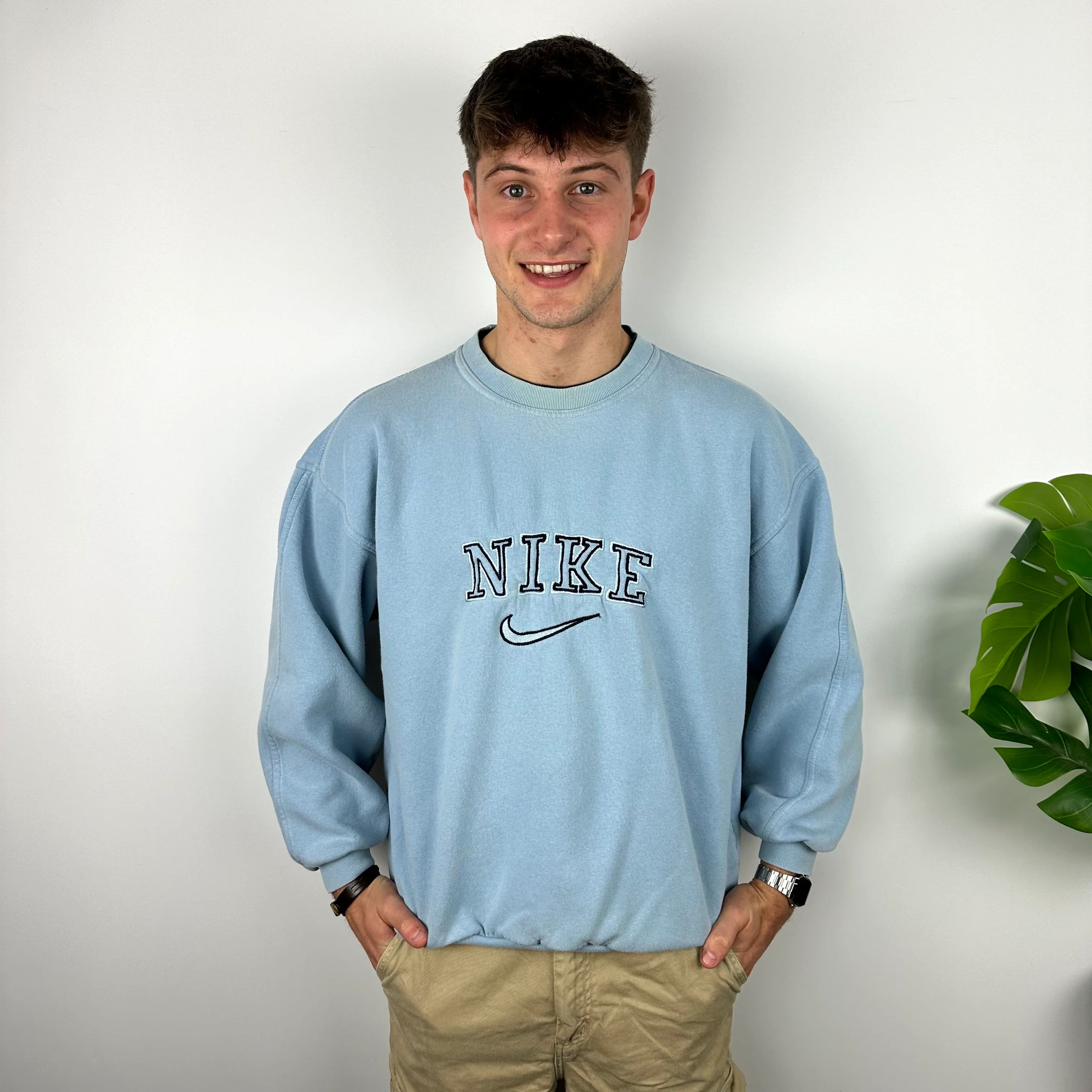 Nike Baby Blue Embroidered Spell Out Sweatshirt (M) - Image 2