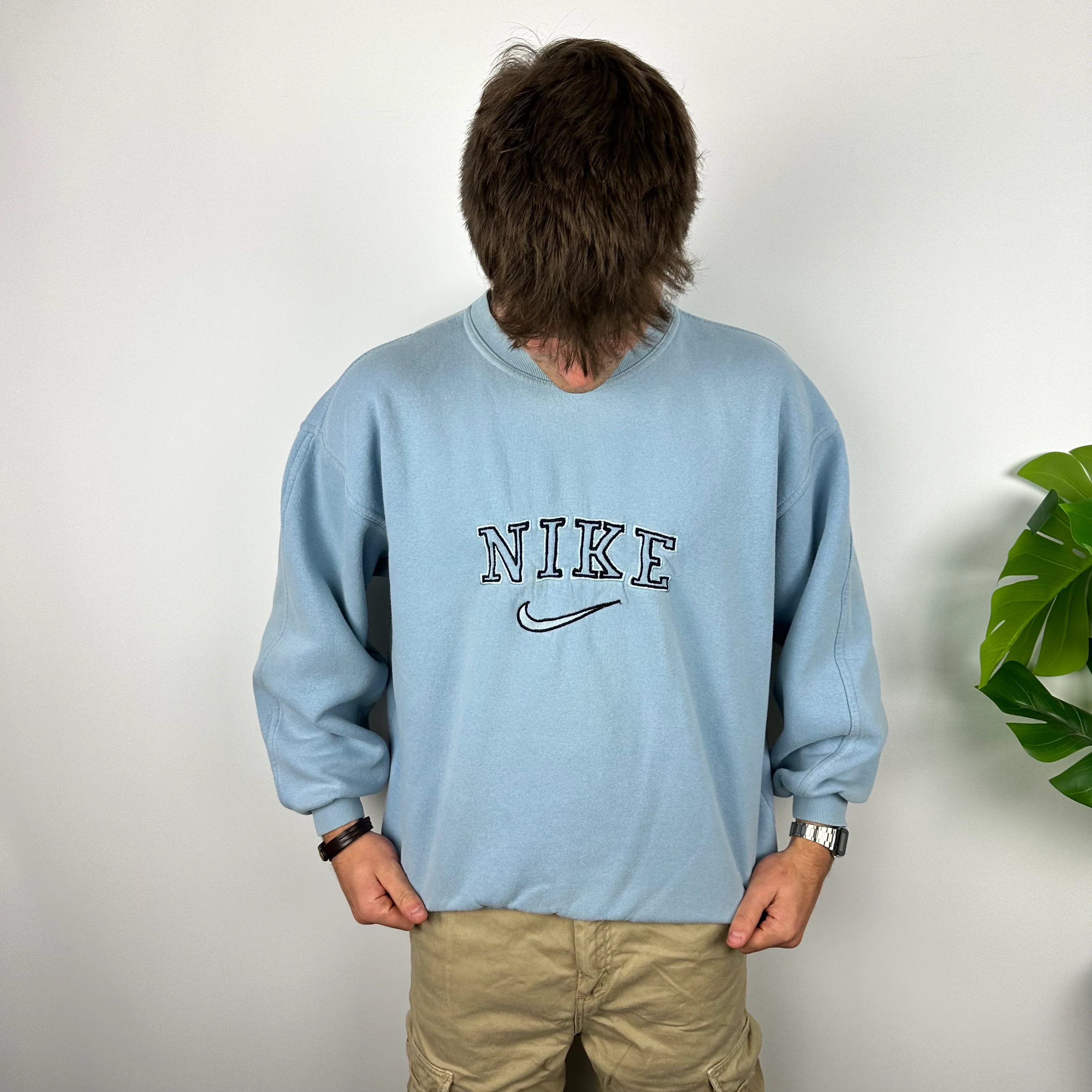 Nike Baby Blue Embroidered Spell Out Sweatshirt (M) - Image 3