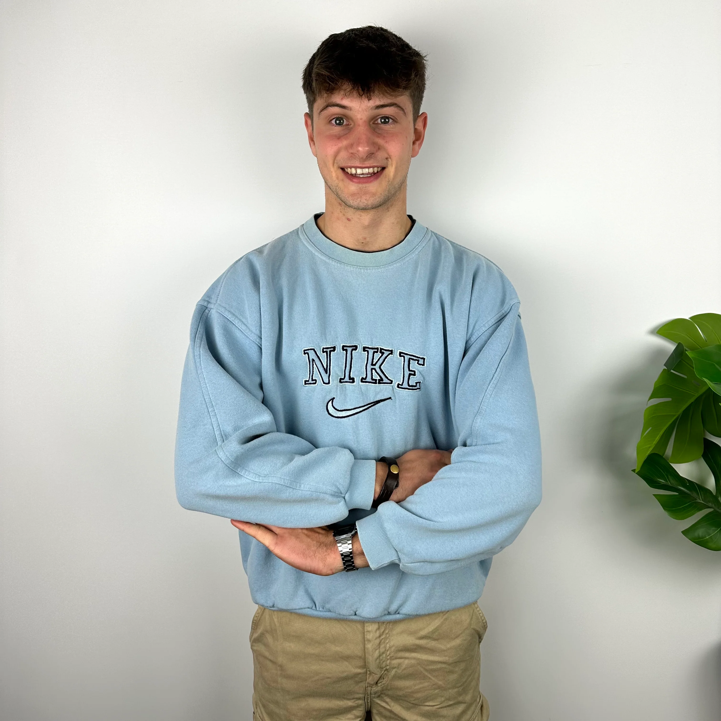 Nike Baby Blue Embroidered Spell Out Sweatshirt (M) - Image 4