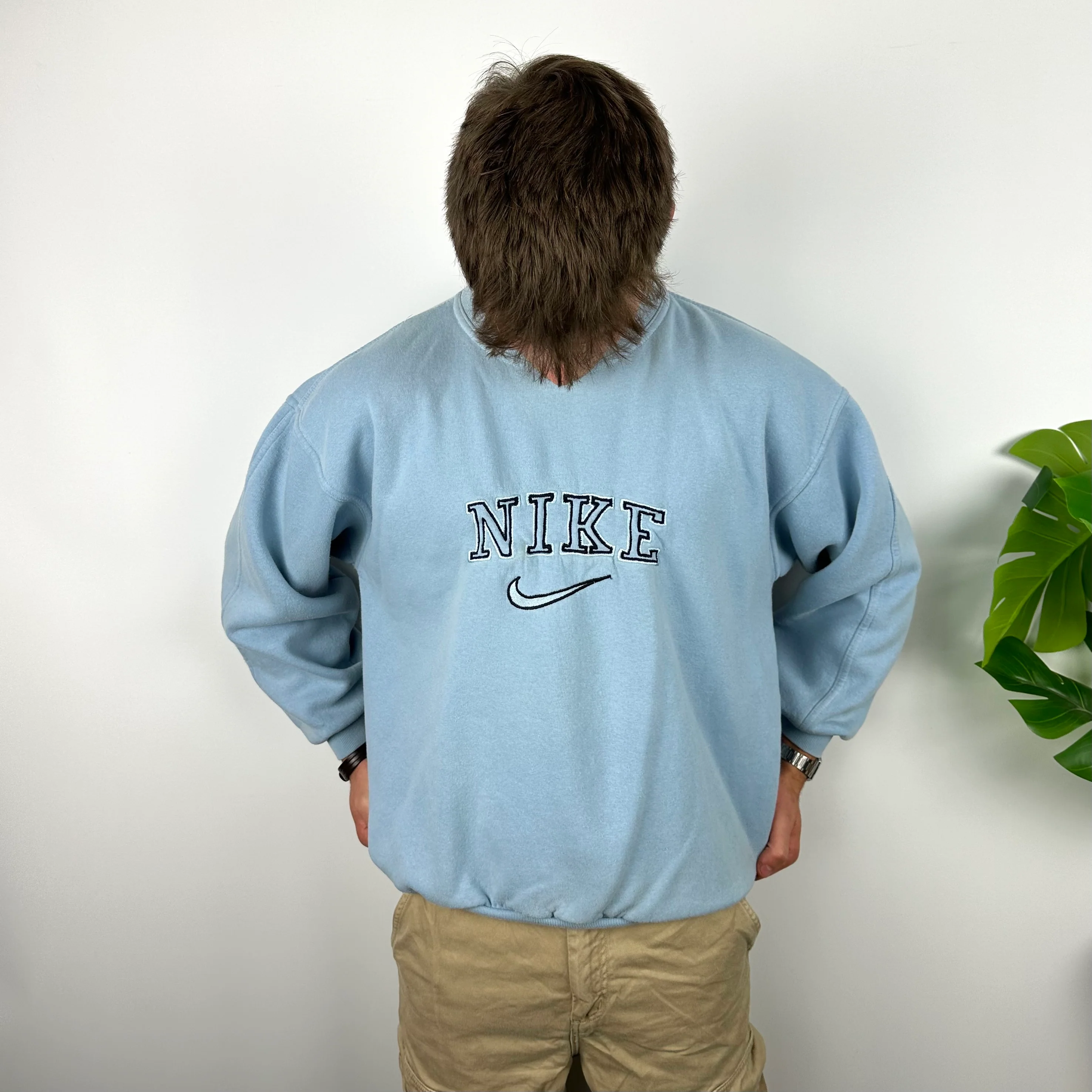 Nike Baby Blue Embroidered Spell Out Sweatshirt (M) - Image 7