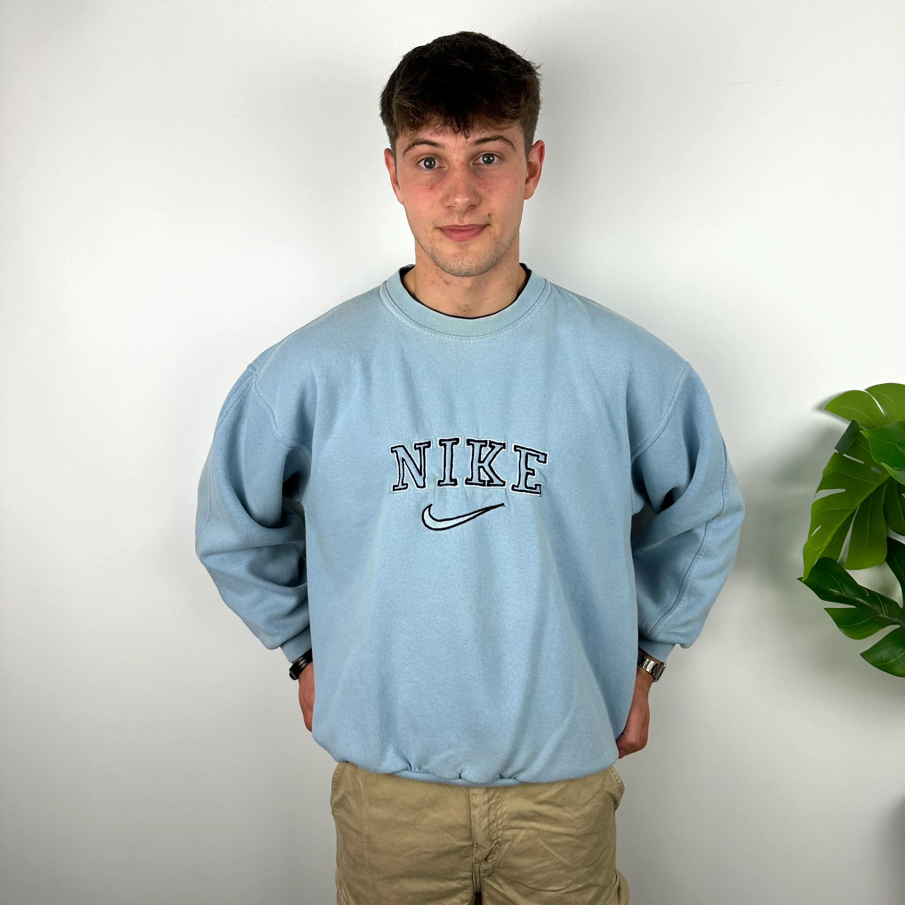 Nike Baby Blue Embroidered Spell Out Sweatshirt (M) - Image 9