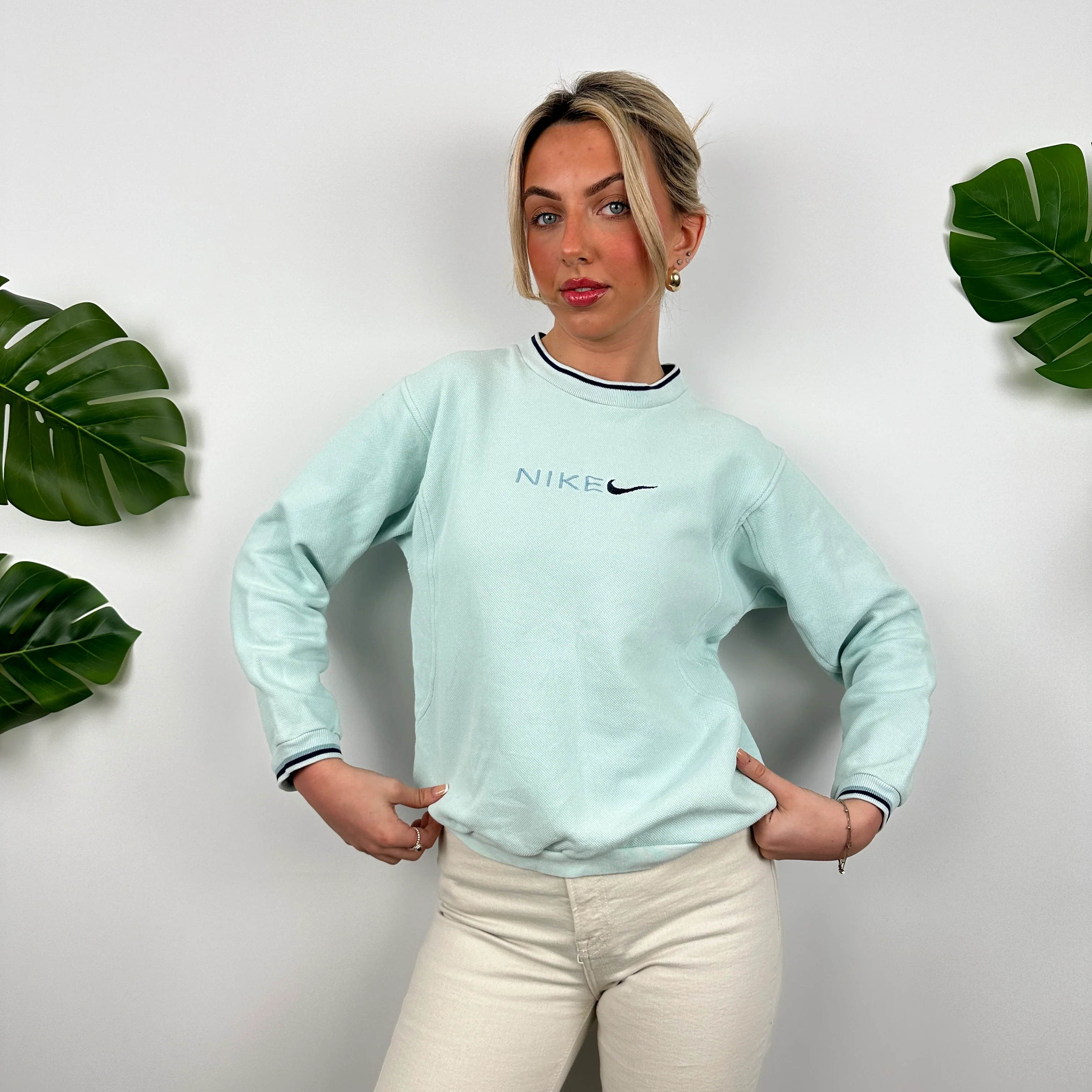 Nike Baby Blue Embroidered Spell Out Sweatshirt (XS) - Image 2