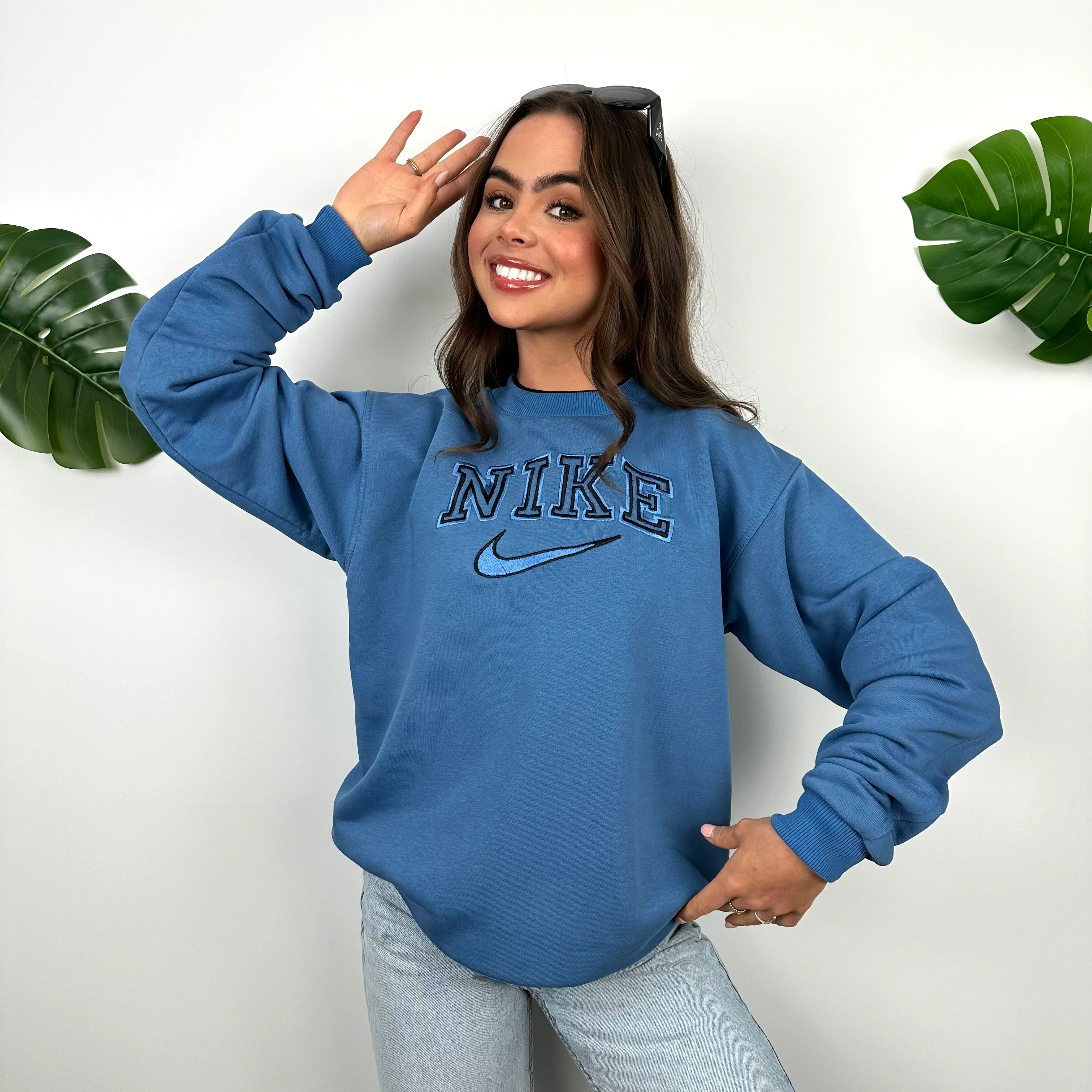 Nike Baby Blue Embroidered Spell Out Sweatshirt (M) - Image 2