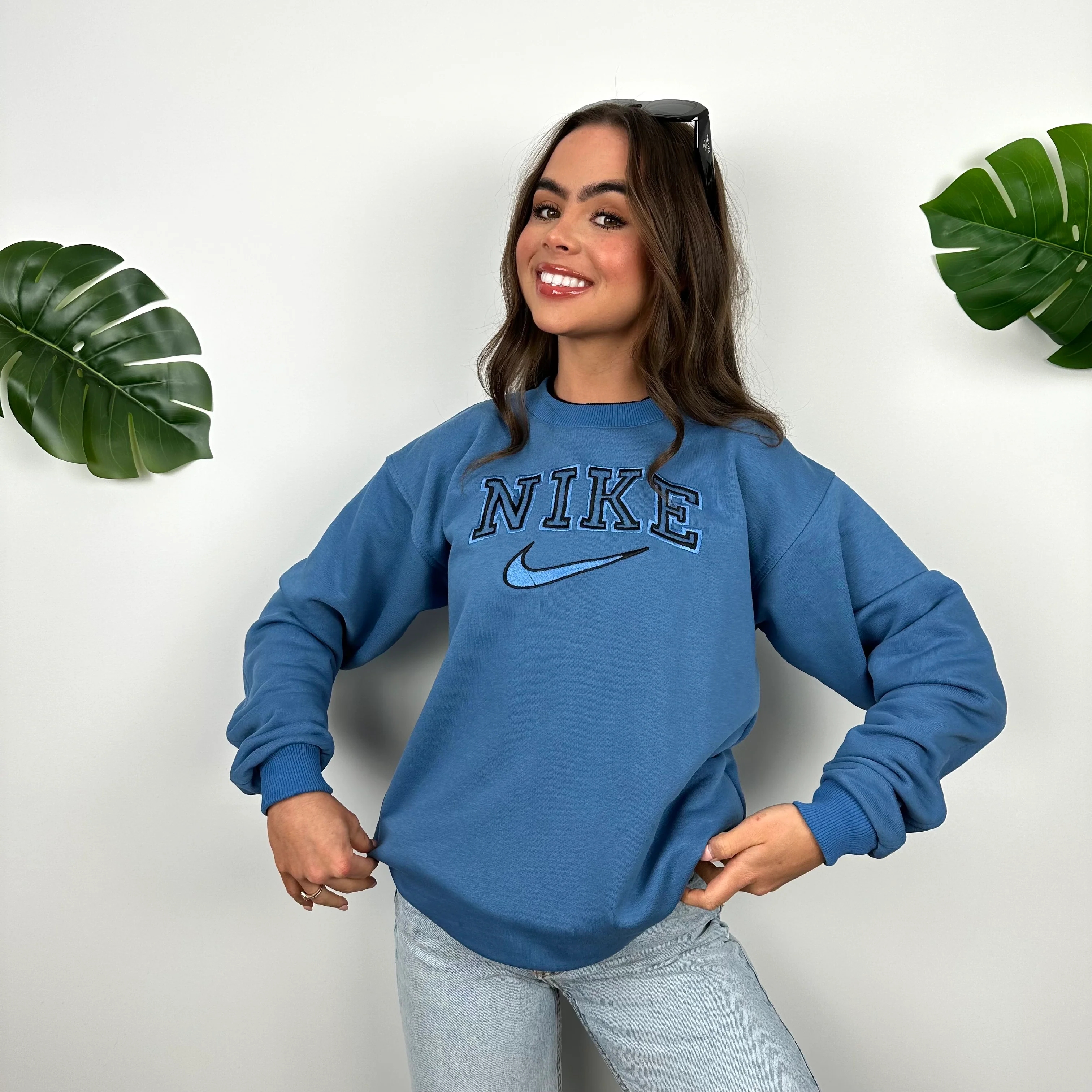 Nike Baby Blue Embroidered Spell Out Sweatshirt (M) - Image 3