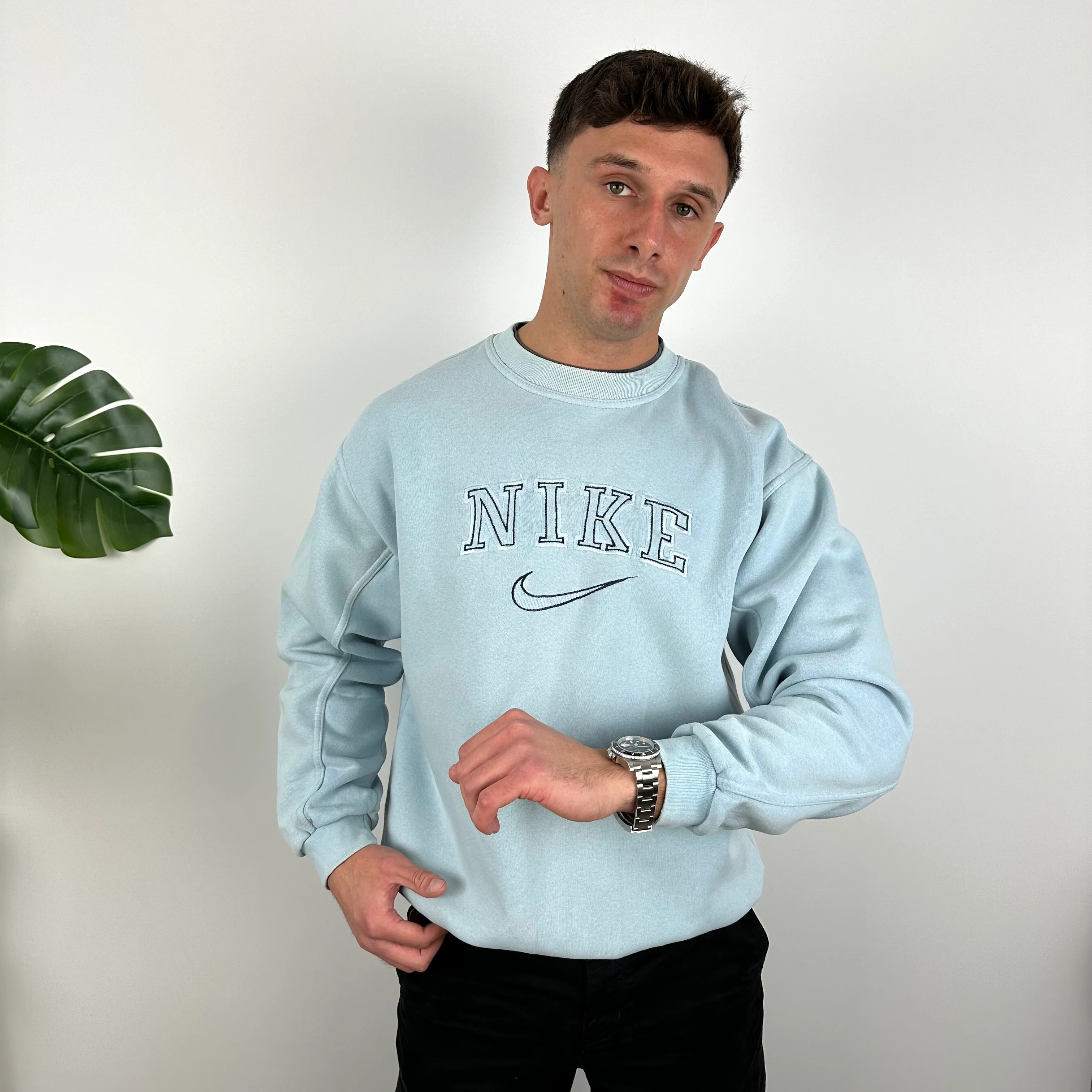 Nike Baby Blue Embroidered Spell Out Sweatshirt (M)