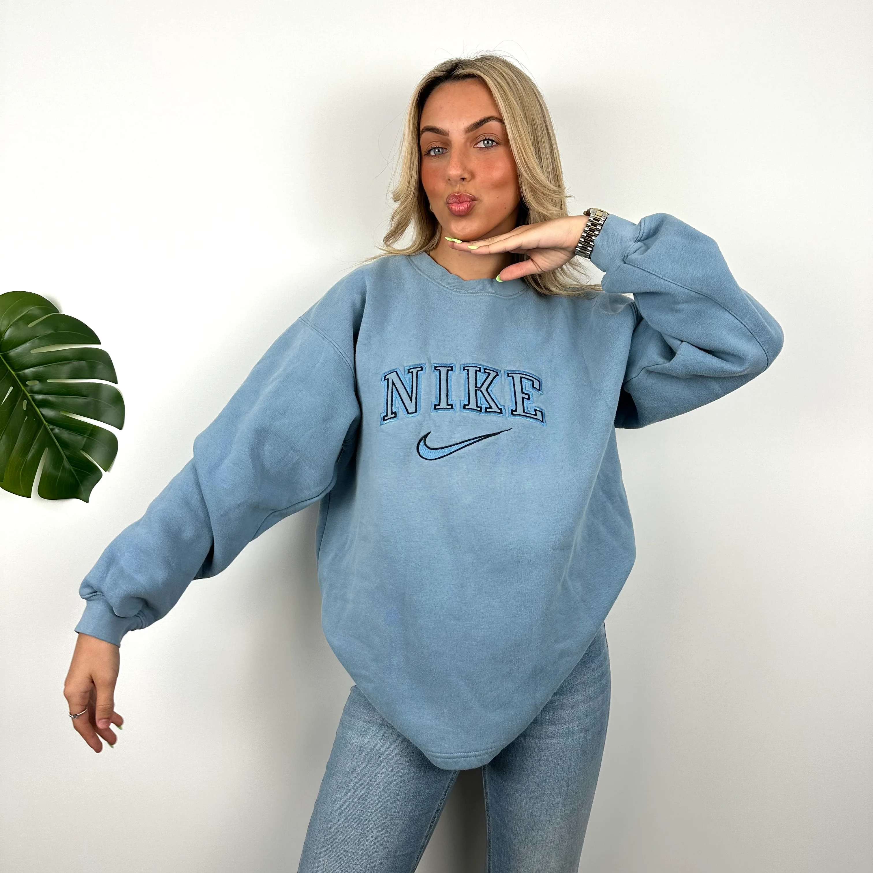 Nike Baby Blue Embroidered Spell Out Sweatshirt (L) - Image 2