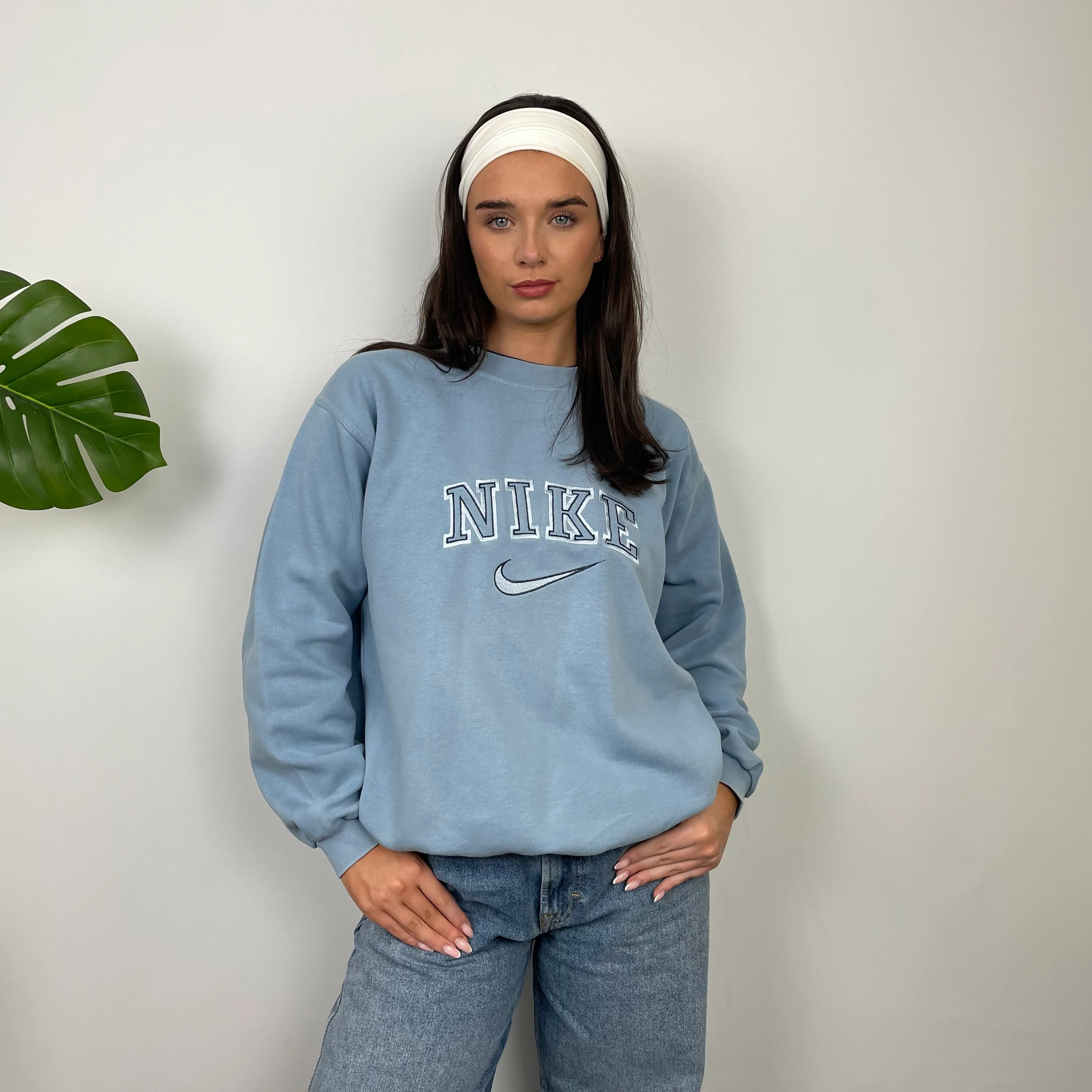 Nike Baby Blue Embroidered Spell Out Sweatshirt (M) - Image 2