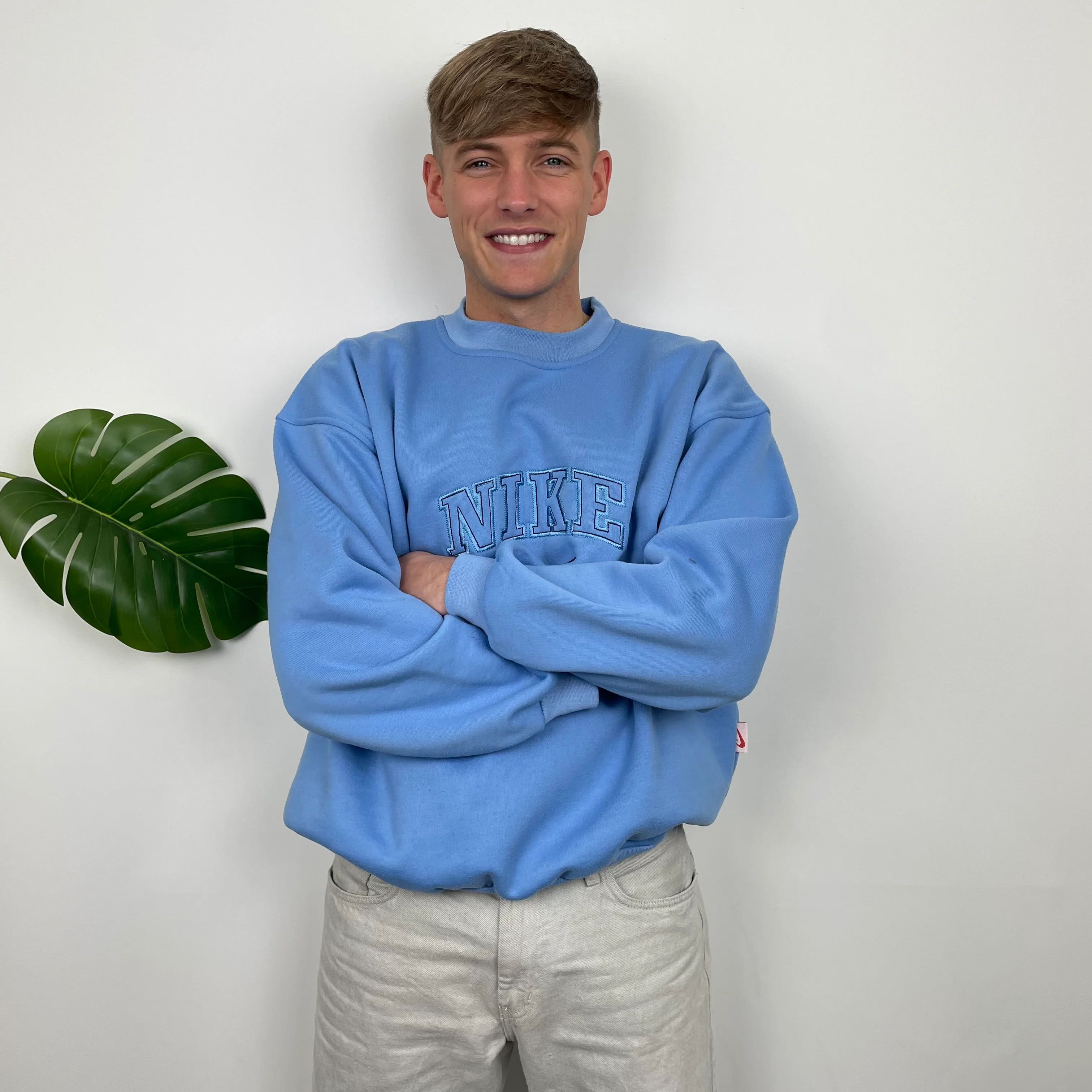 Nike Baby Blue Embroidered Spell Out Sweatshirt (L) - Image 2