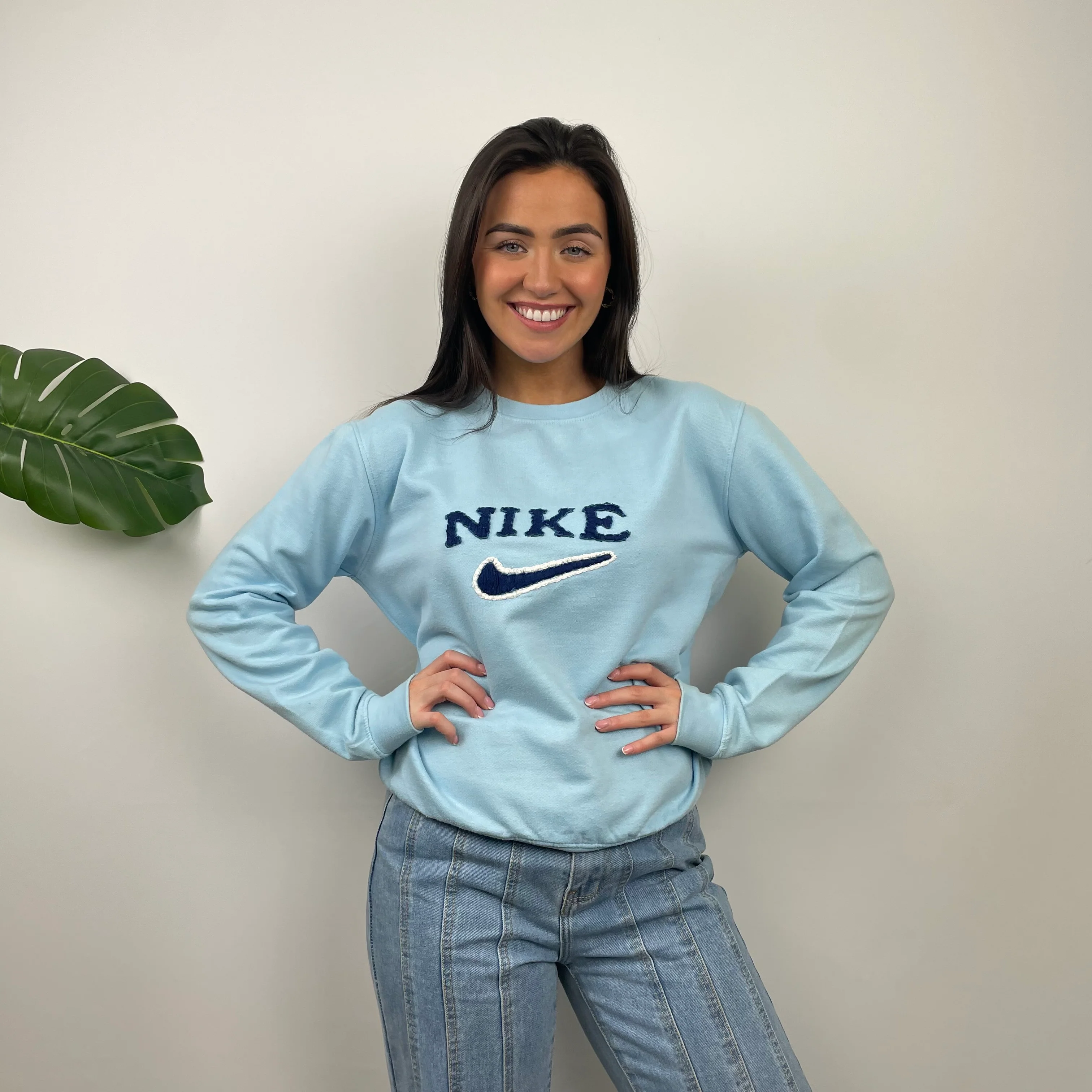Nike Baby Blue Embroidered Spell Out Sweatshirt (S) - Image 3