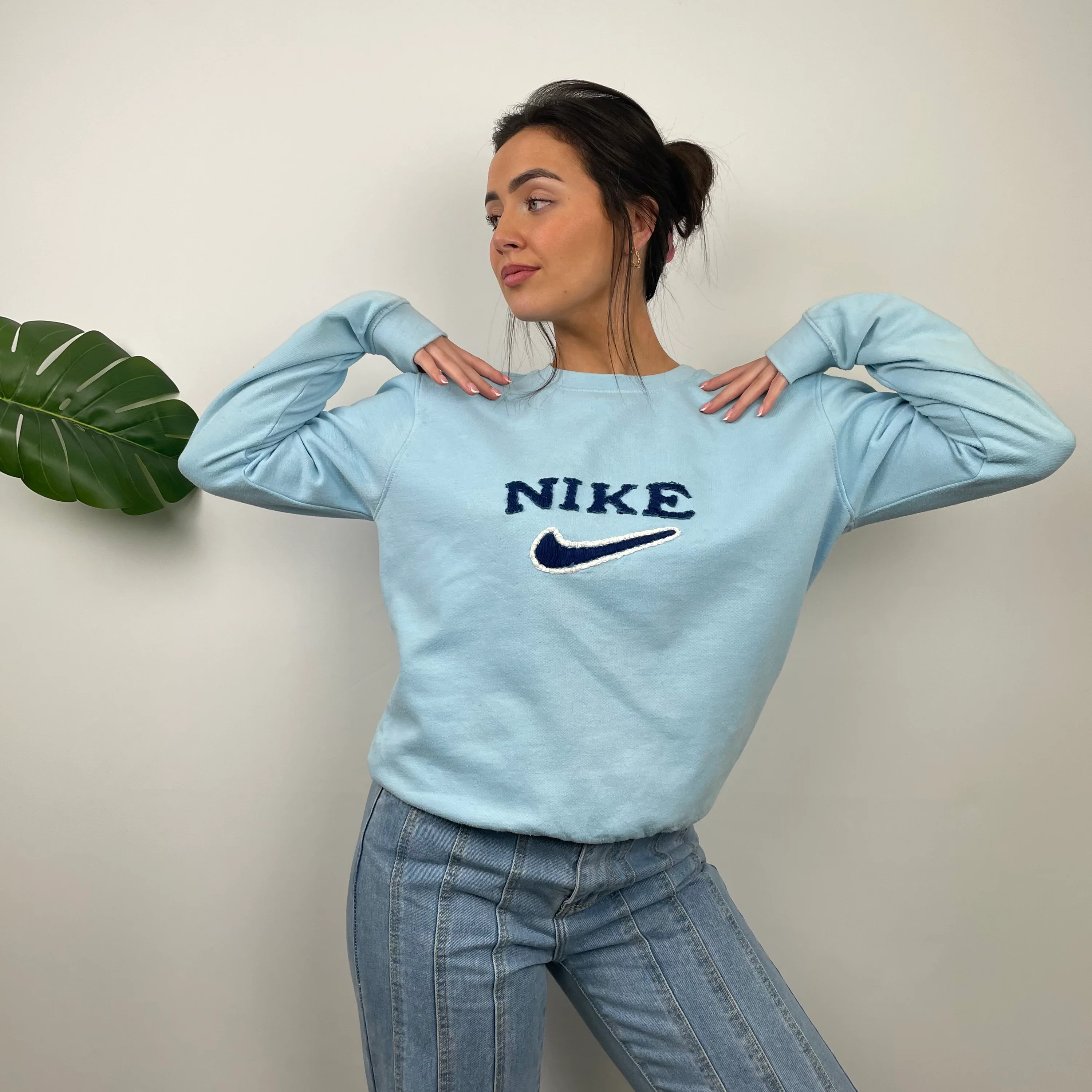Nike Baby Blue Embroidered Spell Out Sweatshirt (S) - Image 4