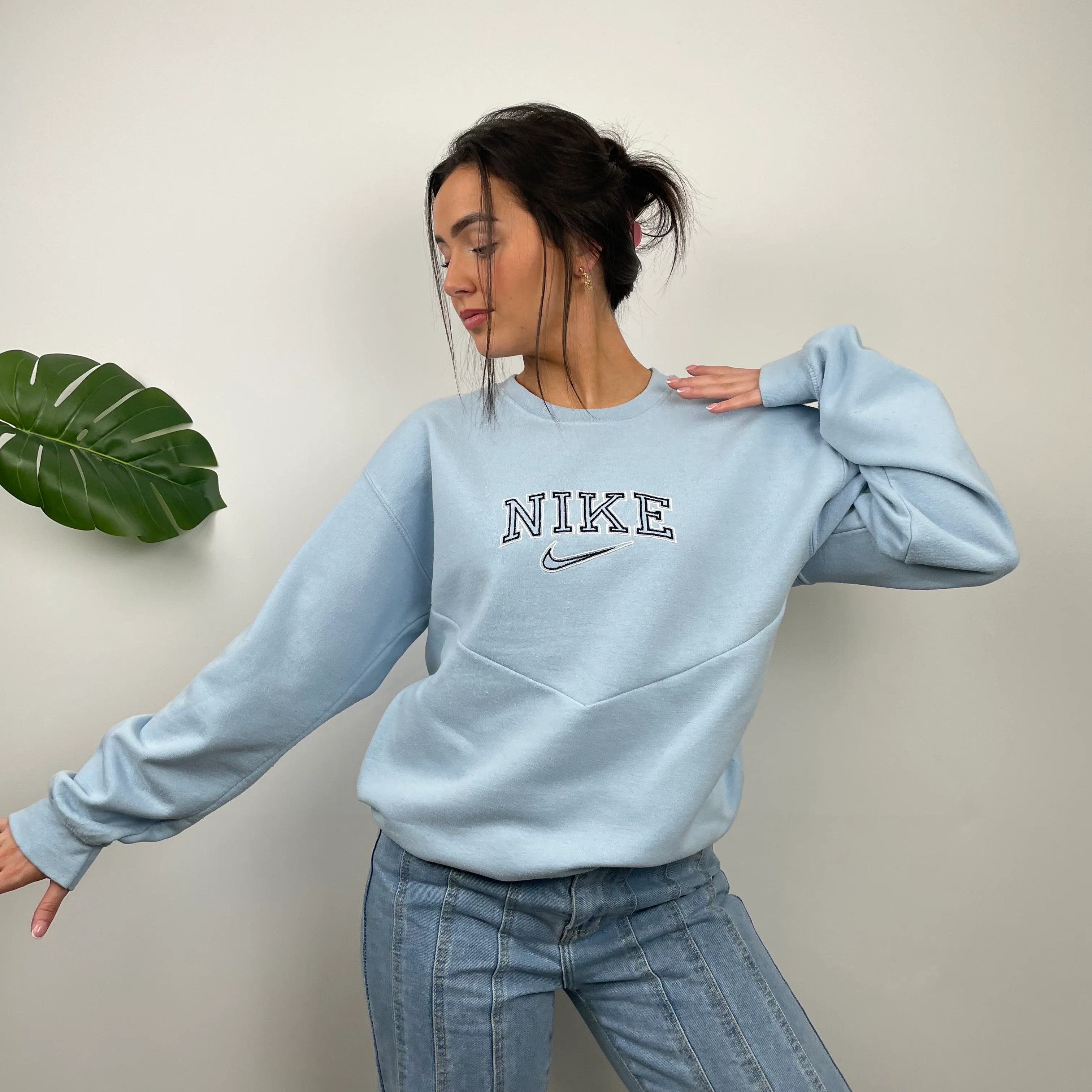 Nike Baby Blue Embroidered Spell Out Sweatshirt (L) - Image 3