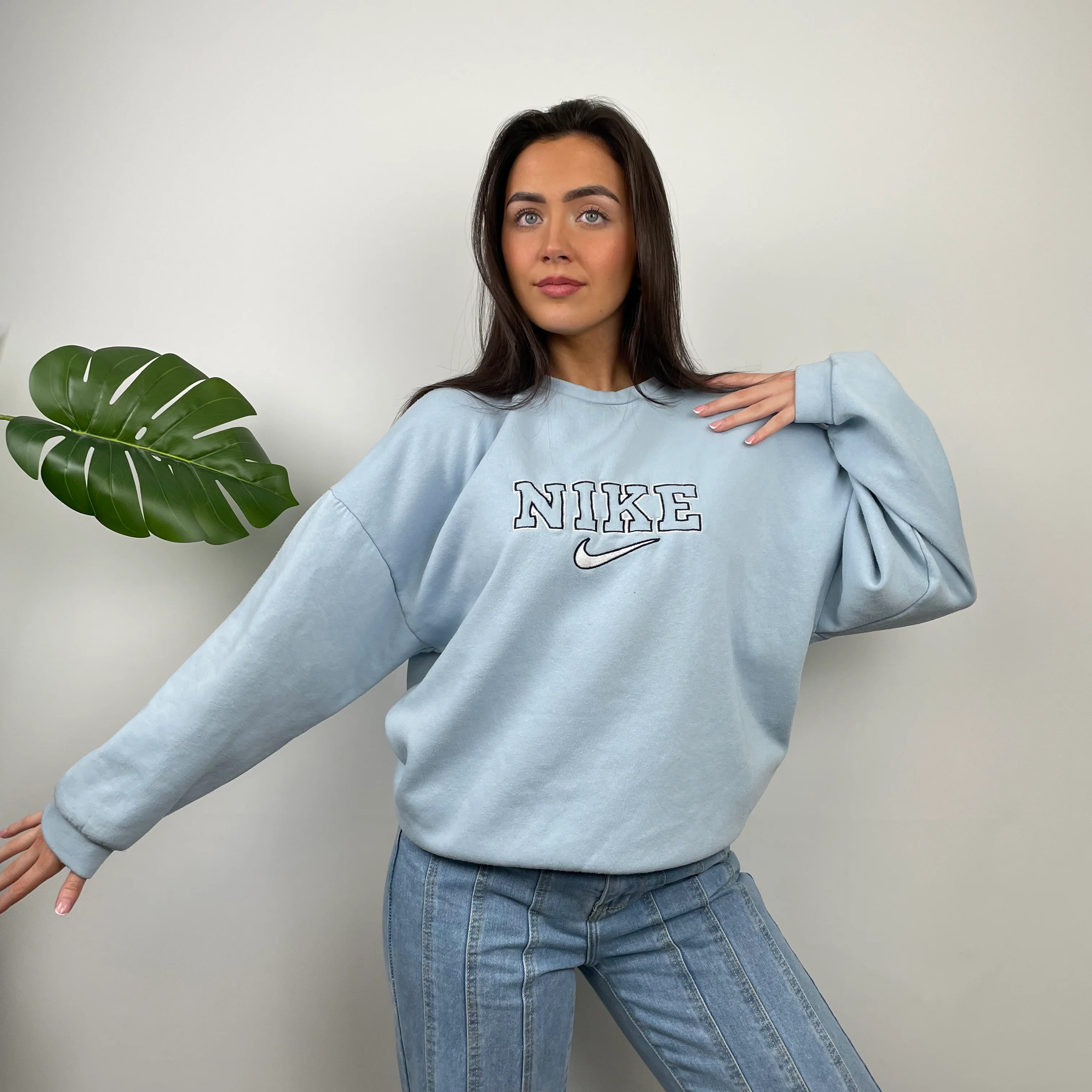 Nike Baby Blue Embroidered Spell Out Sweatshirt (M) - Image 2