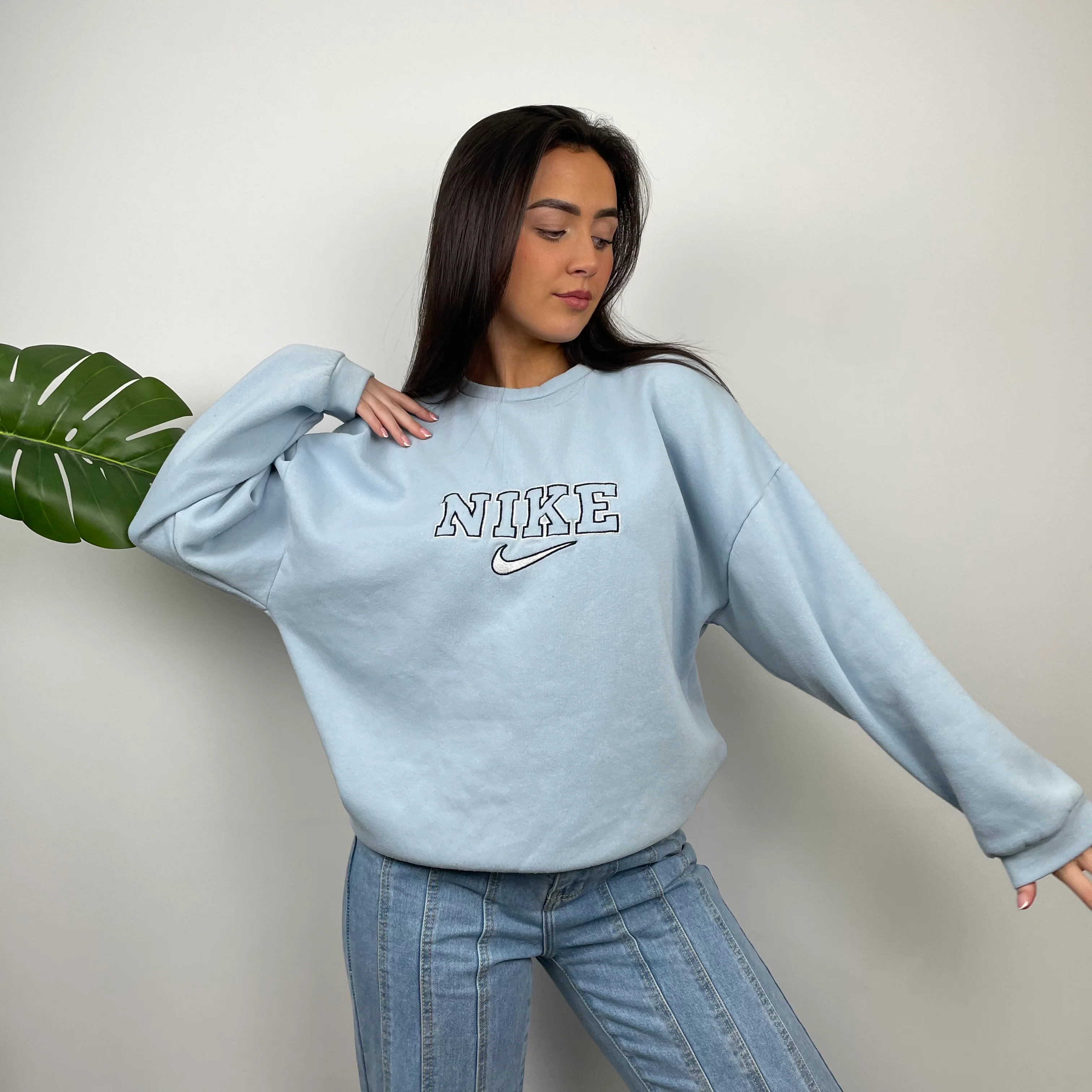Nike Baby Blue Embroidered Spell Out Sweatshirt (M) - Image 3