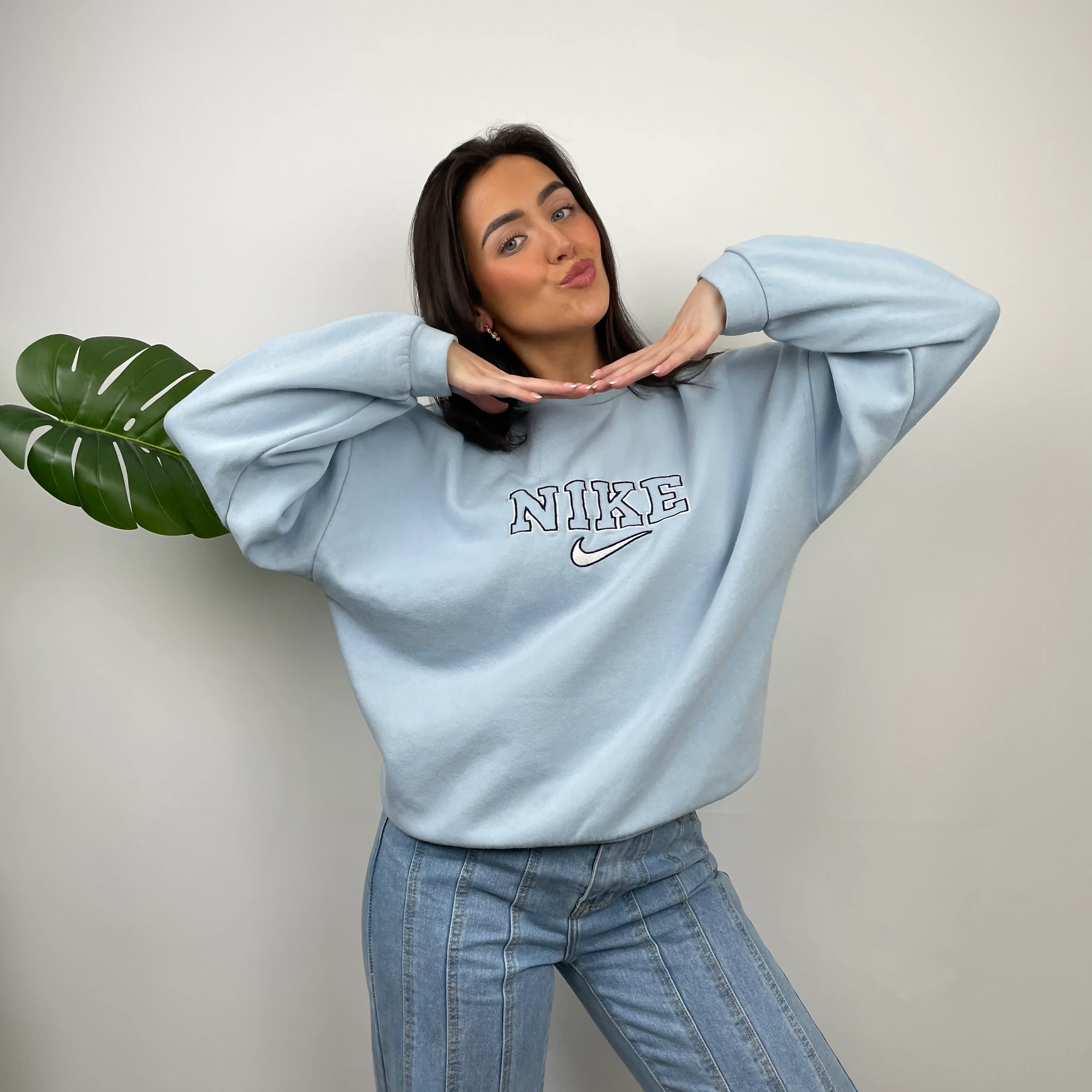 Nike Baby Blue Embroidered Spell Out Sweatshirt (M) - Image 6