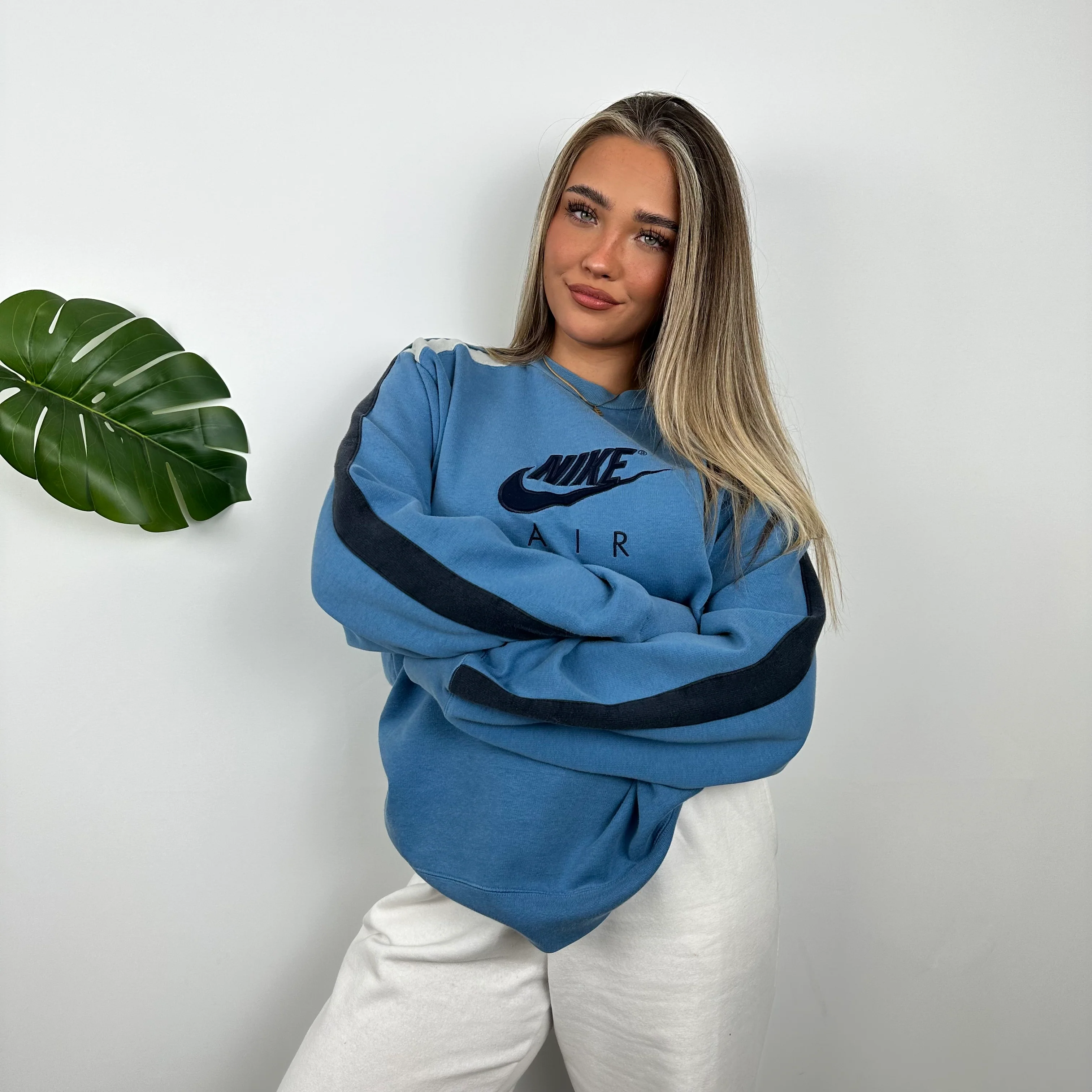 Nike Baby Blue Embroidered Spell Out Sweatshirt (L) - Image 2