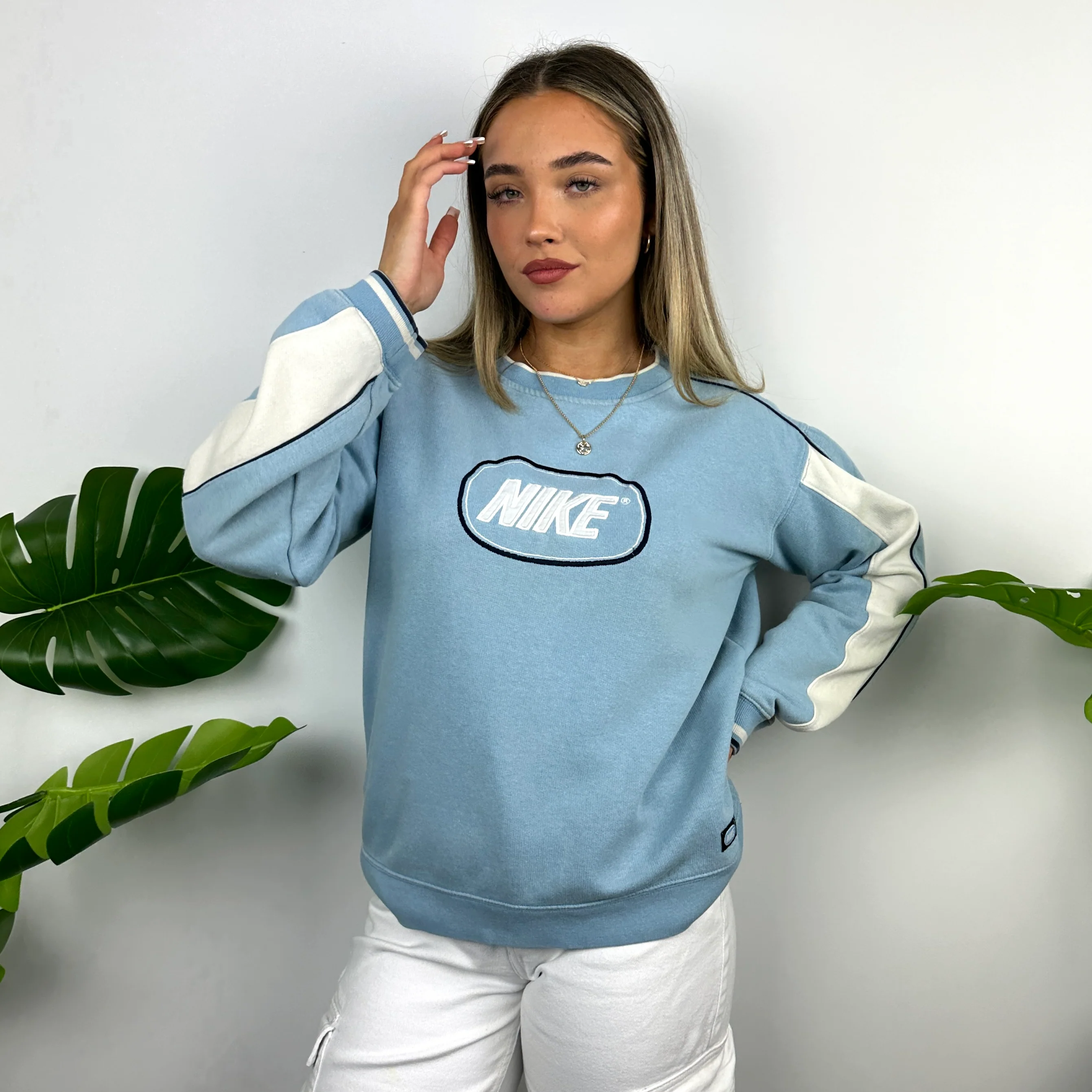 Nike Baby Blue Embroidered Spell Out Sweatshirt (M) - Image 2