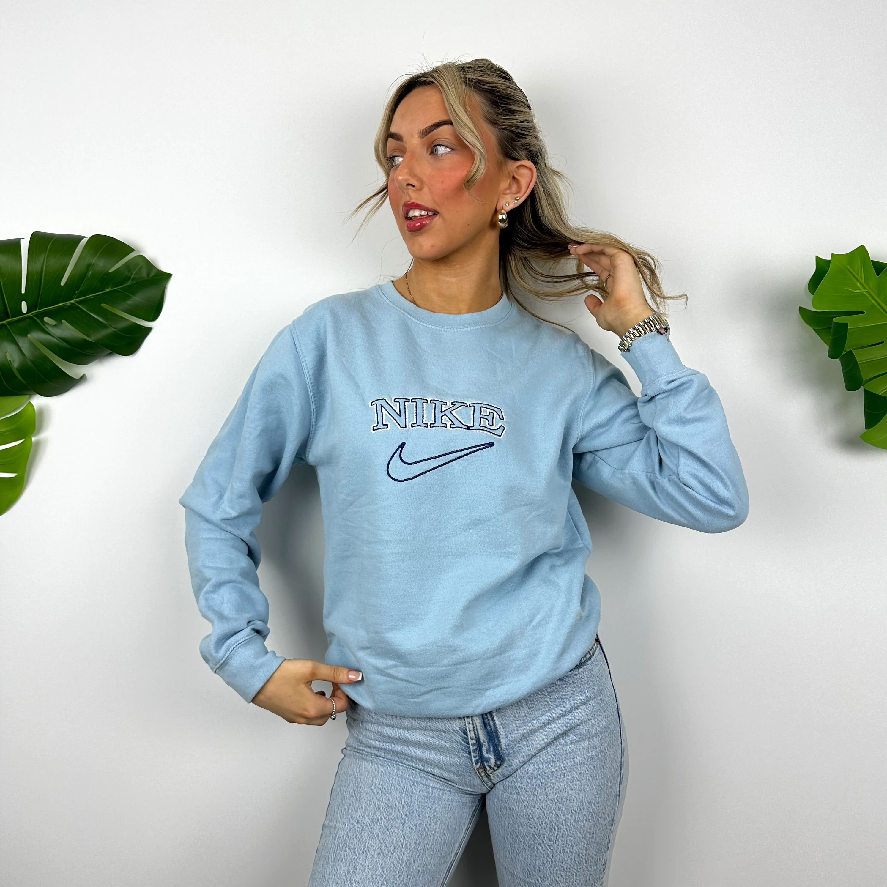 Nike Baby Blue Embroidered Spell Out Sweatshirt (S) - Image 5