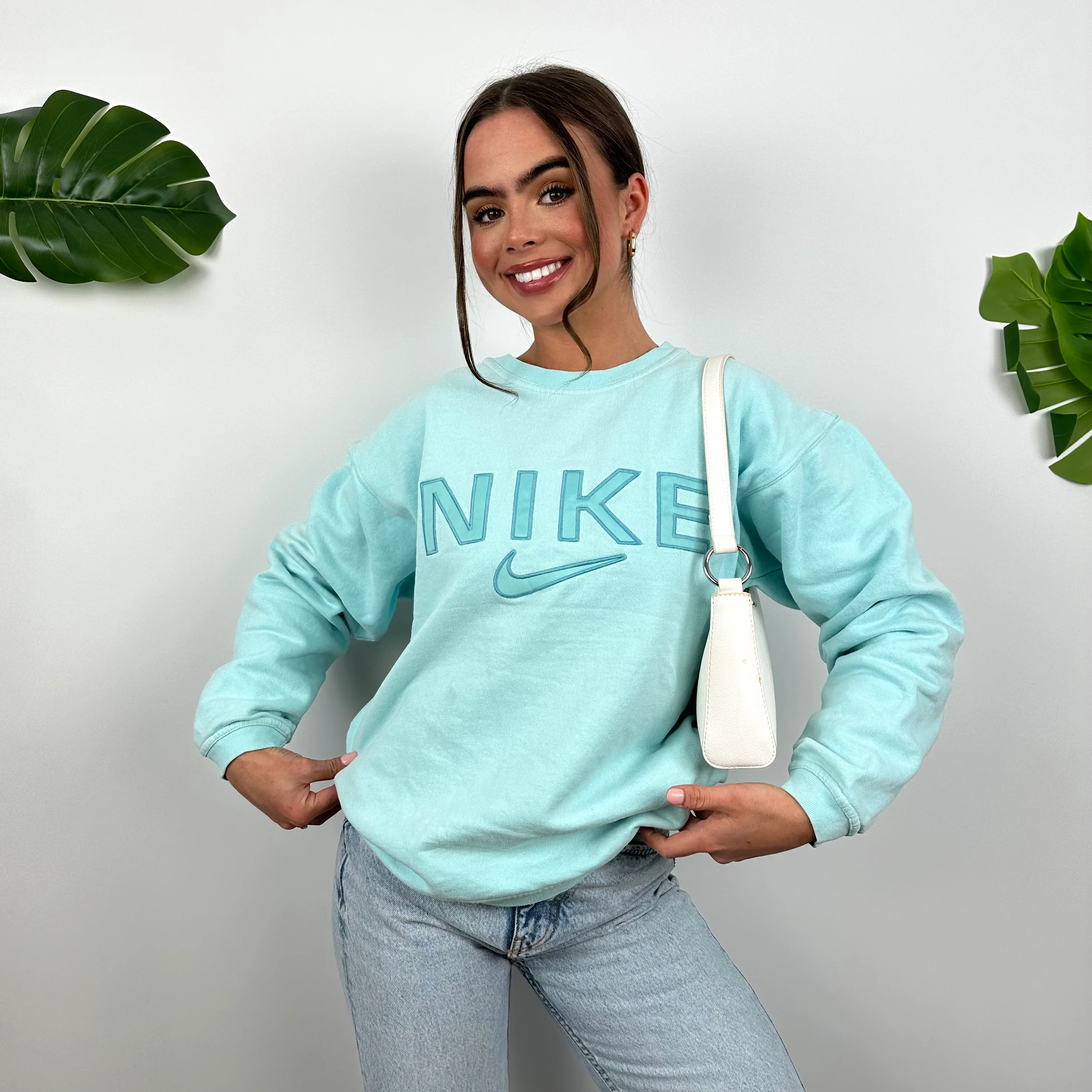 Nike Baby Blue Embroidered Spell Out Sweatshirt (M) - Image 3