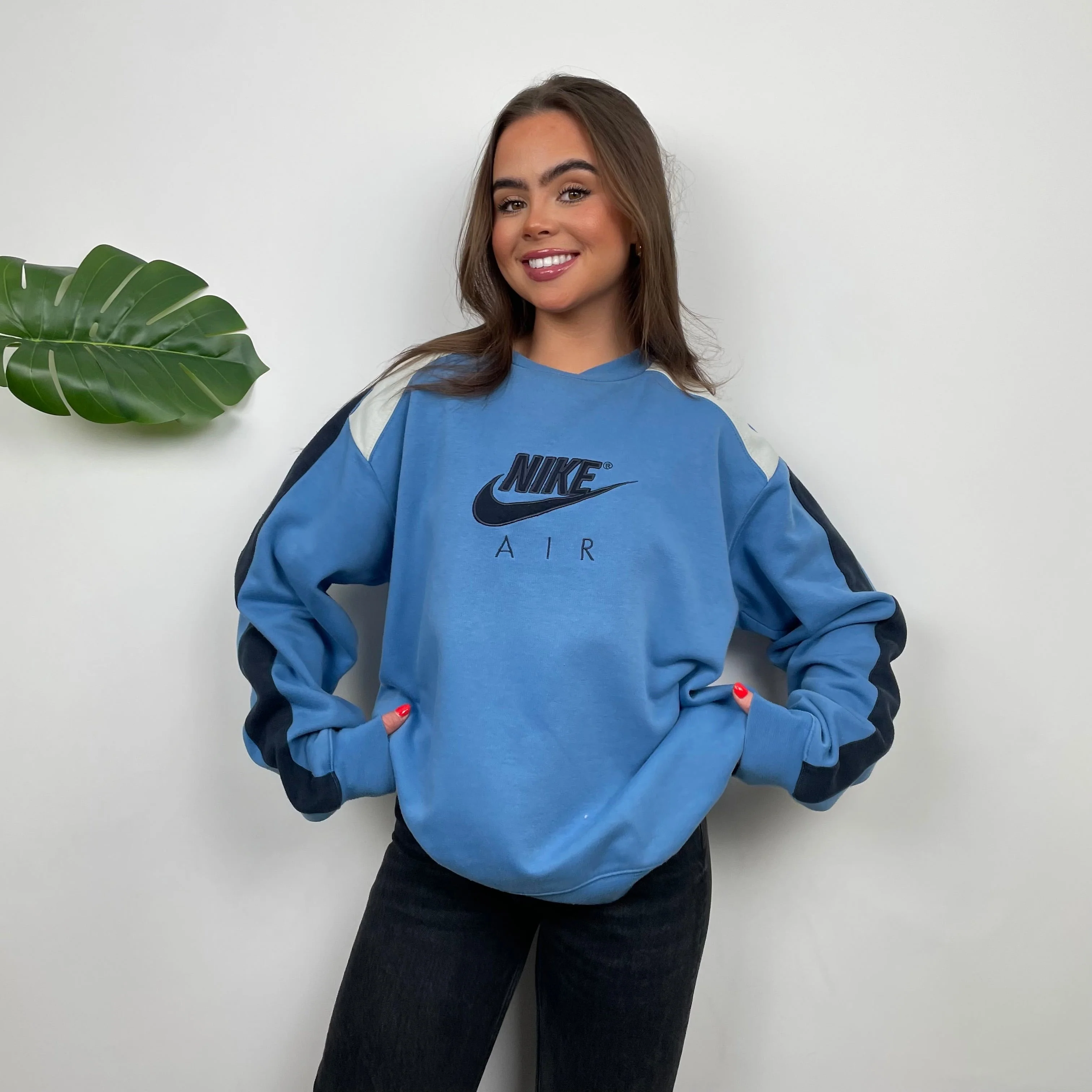 Nike Baby Blue Embroidered Spell Out Sweatshirt (L) - Image 5