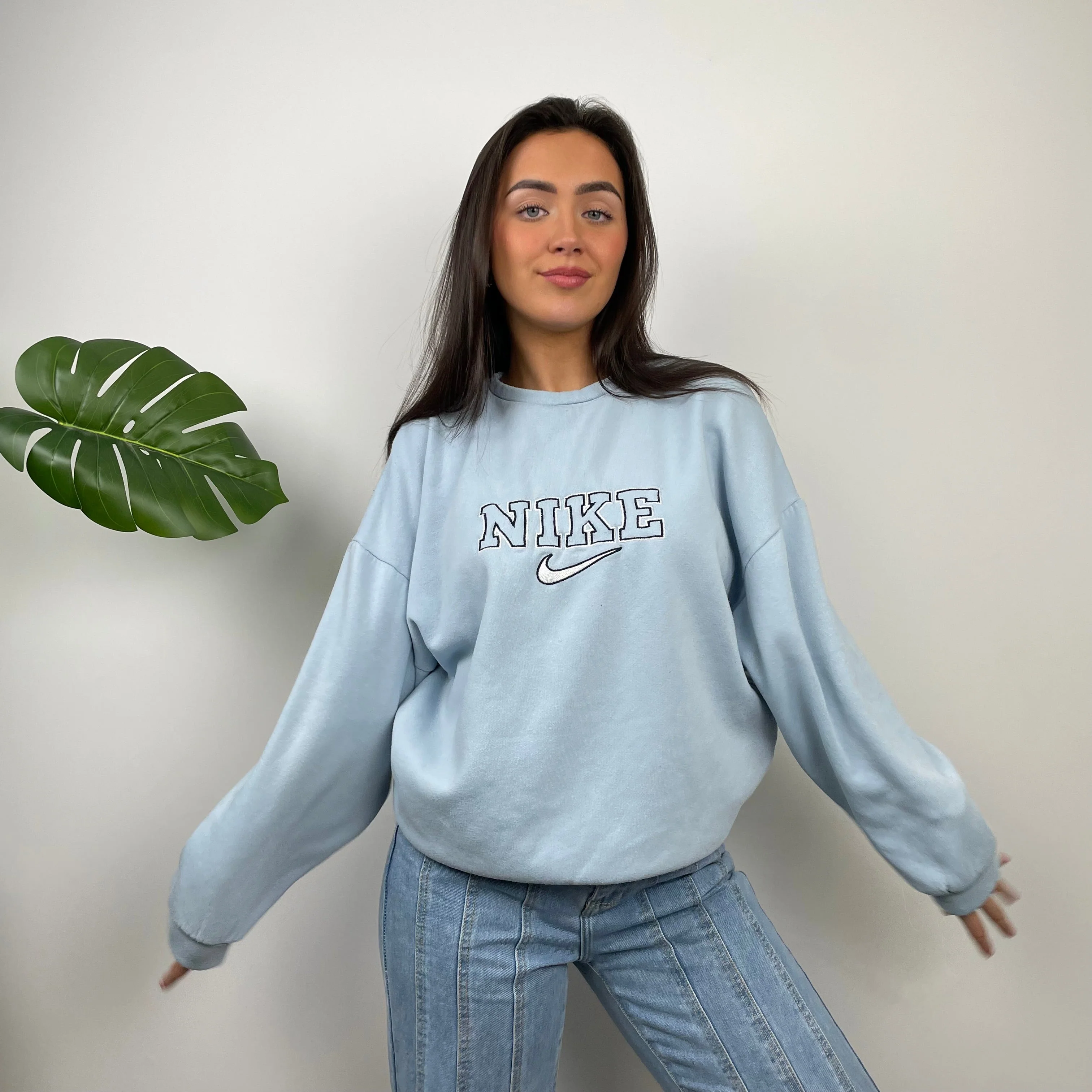 Nike Baby Blue Embroidered Spell Out Sweatshirt (XL) - Image 6