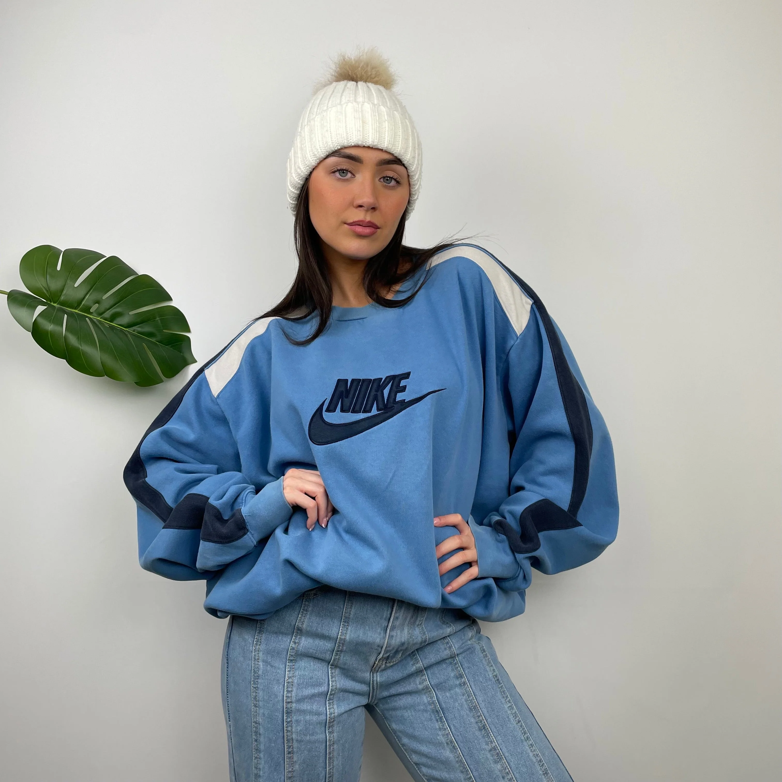 Nike Baby Blue Embroidered Spell Out Sweatshirt (XXL) - Image 6