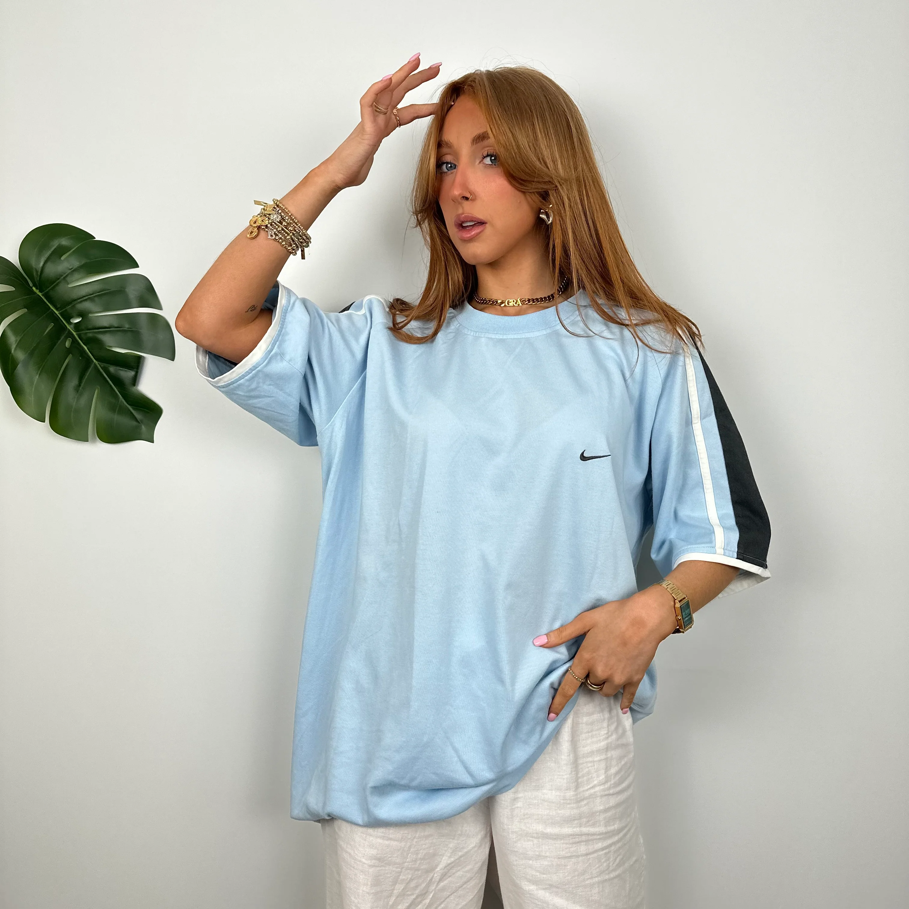 Nike Baby Blue Embroidered Spell Out T Shirt (XXL) - Image 4