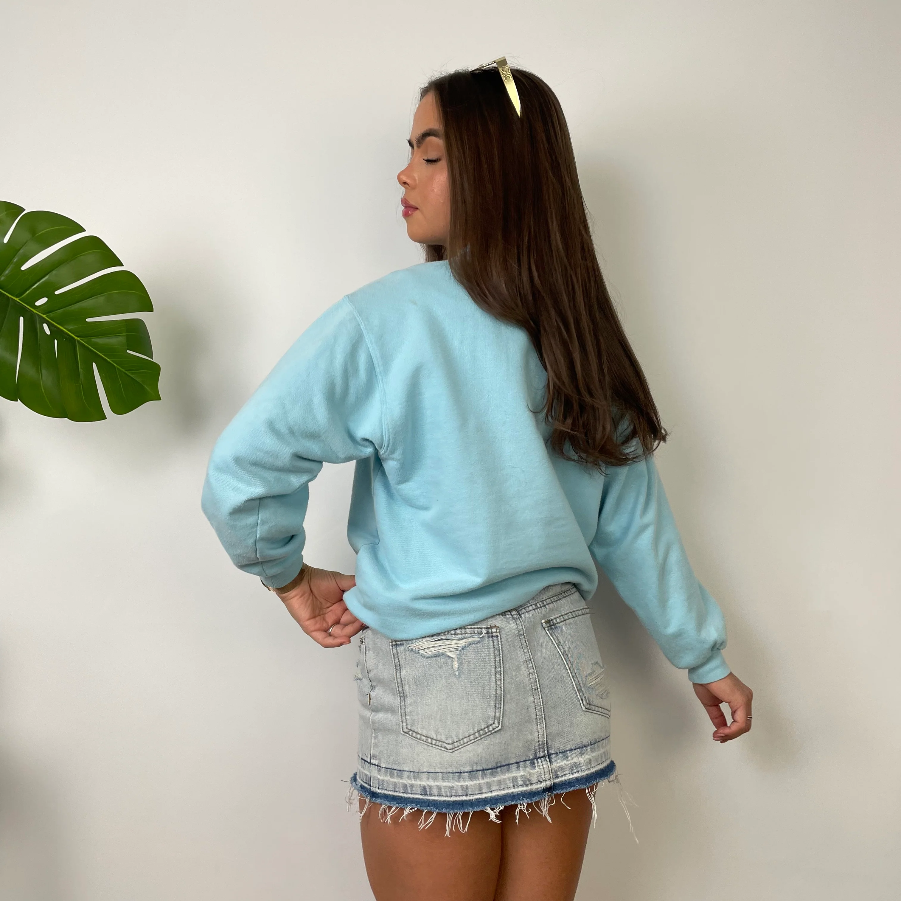 Nike Baby Blue Embroidered Swoosh Sweatshirt (S) - Image 5