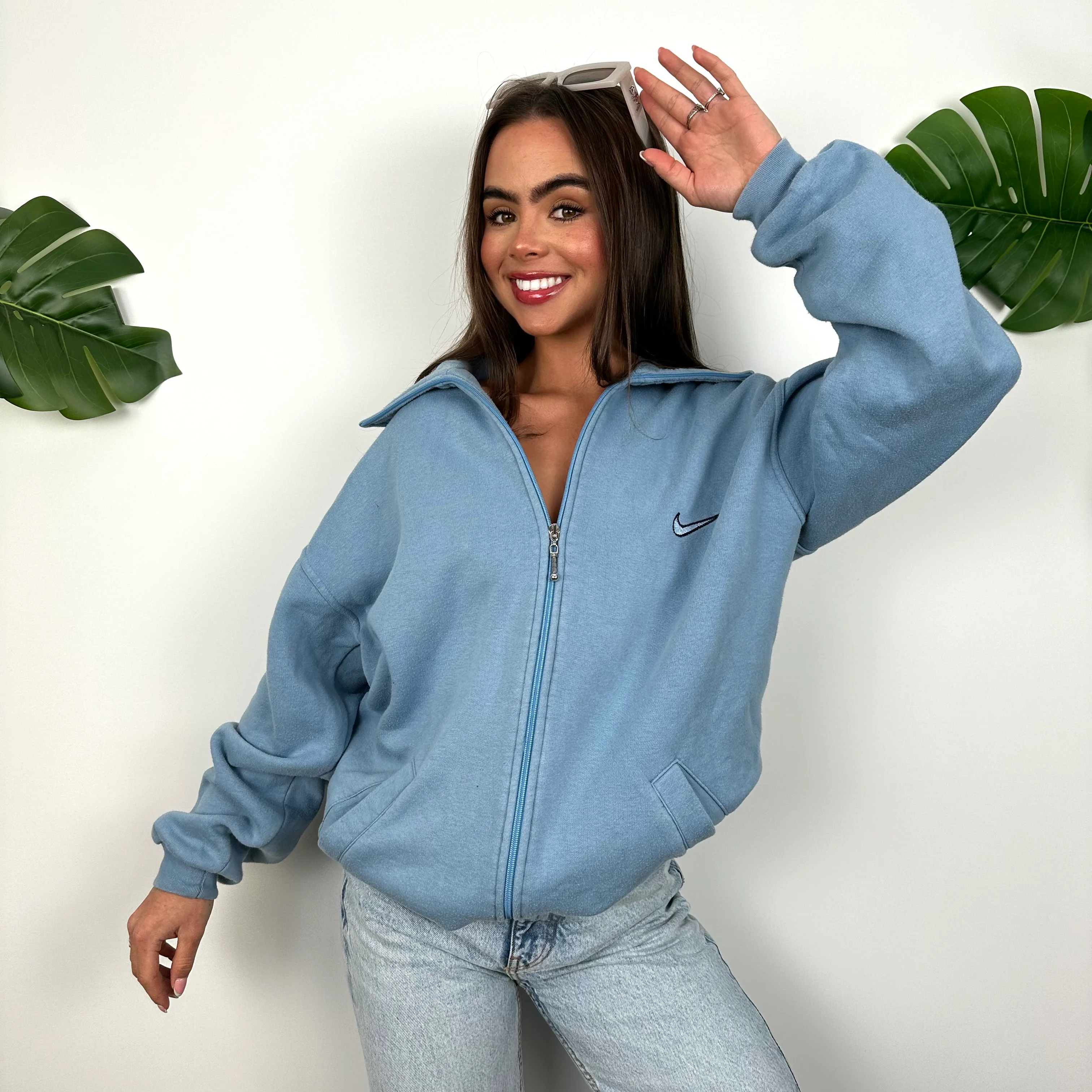 Nike Baby Blue Embroidered Swoosh Zip Up Jacket (M) - Image 2