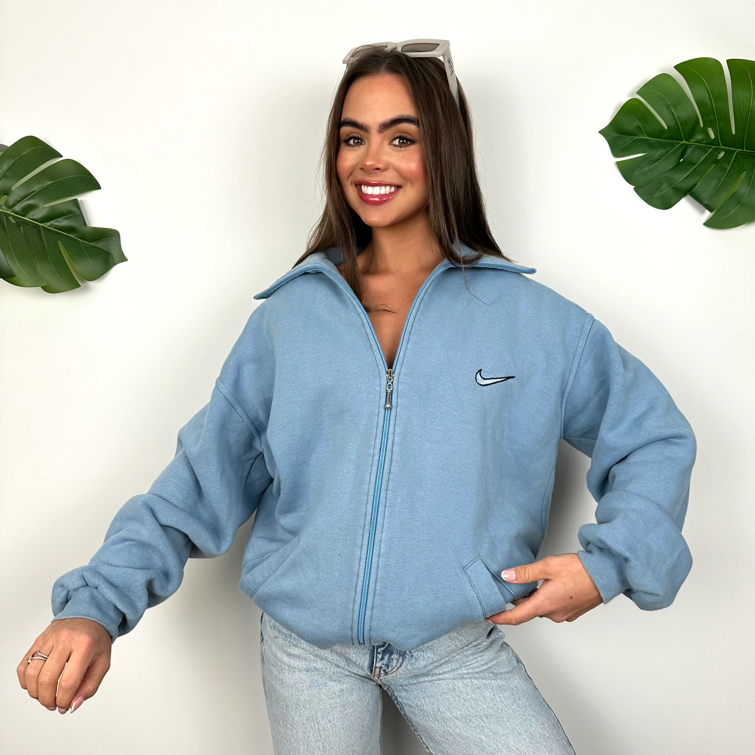 Nike Baby Blue Embroidered Swoosh Zip Up Jacket (M) - Image 4
