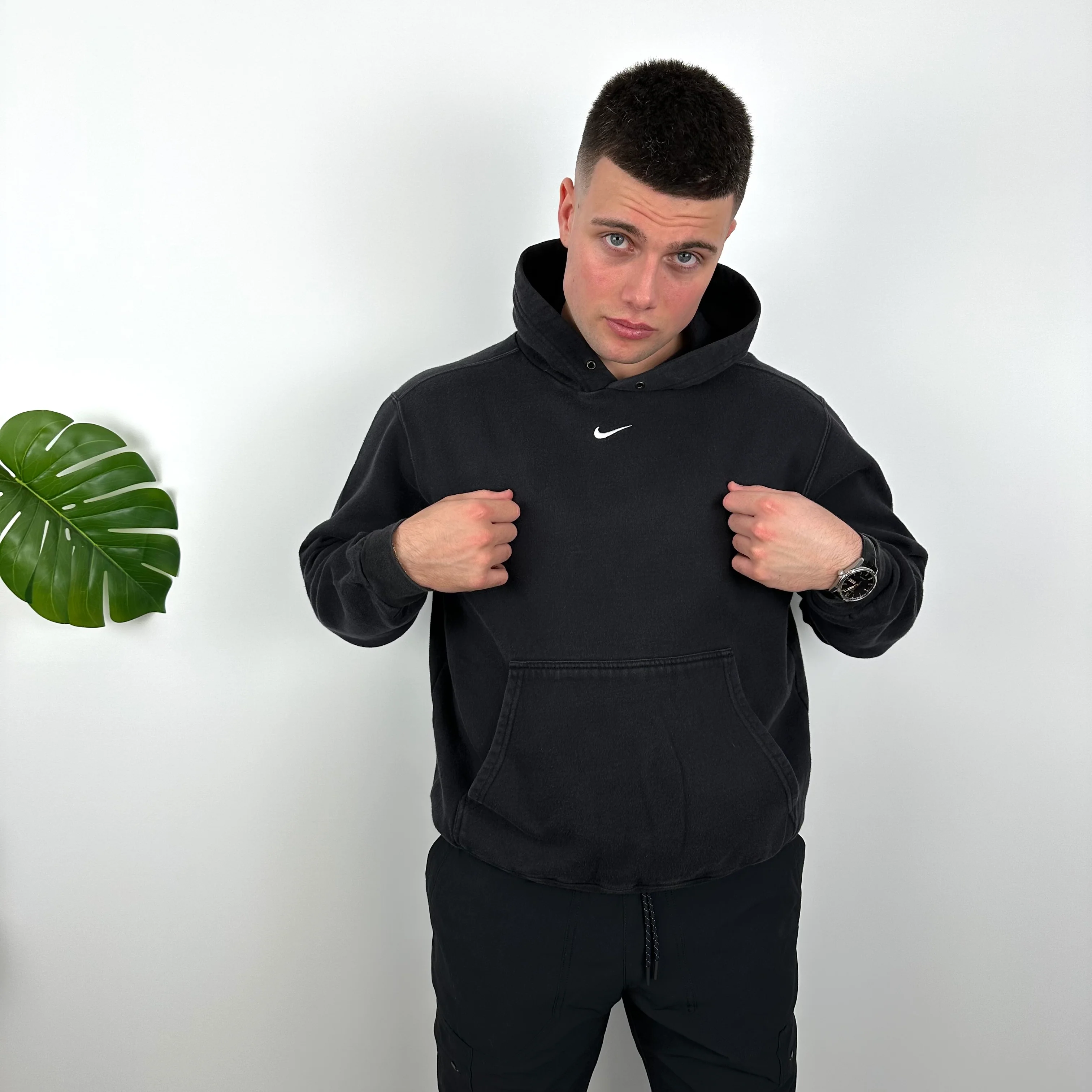 Nike Black Embroidered Centre Swoosh Hoodie (L) - Image 2