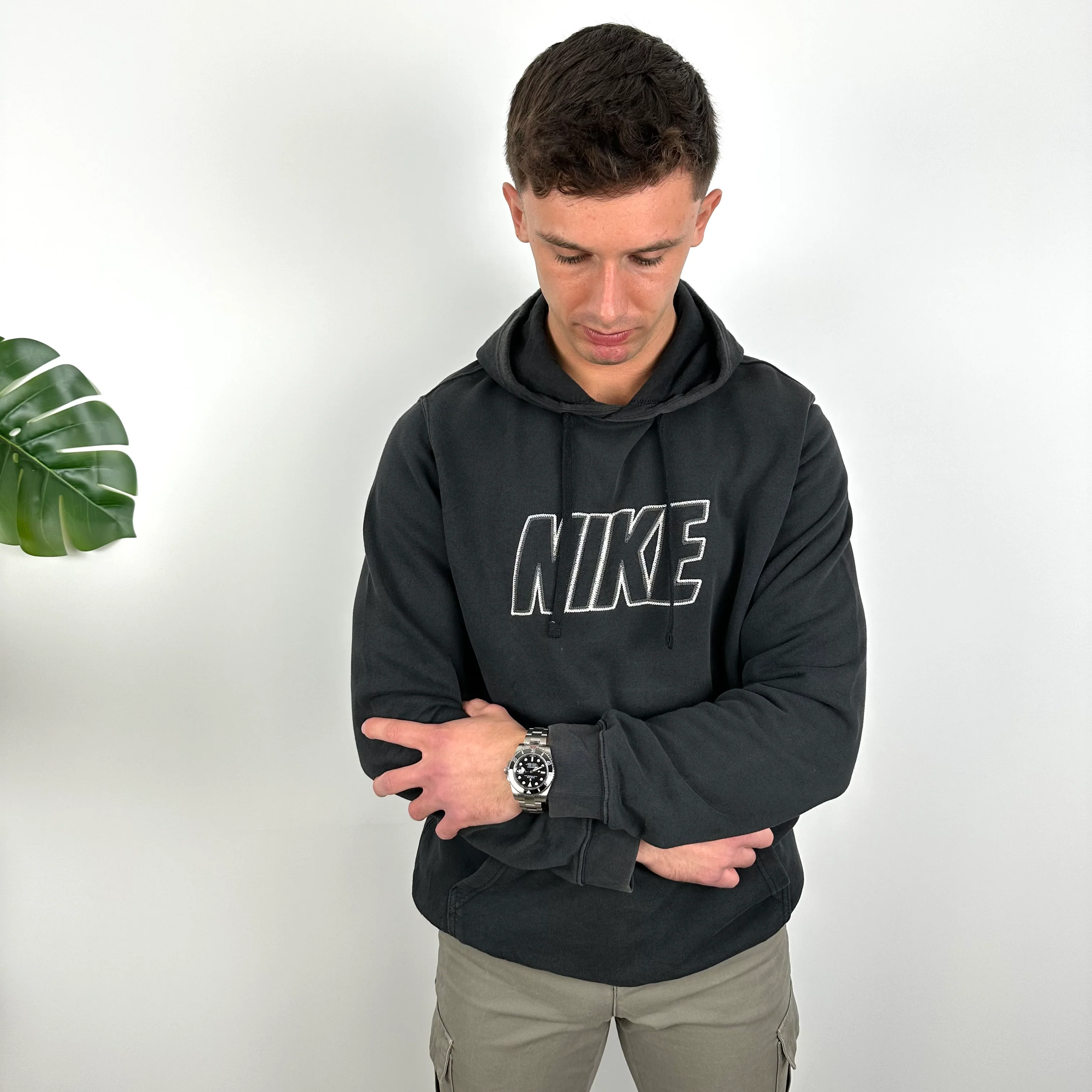 Nike Black Embroidered Spell Out Hoodie (L) - Image 2