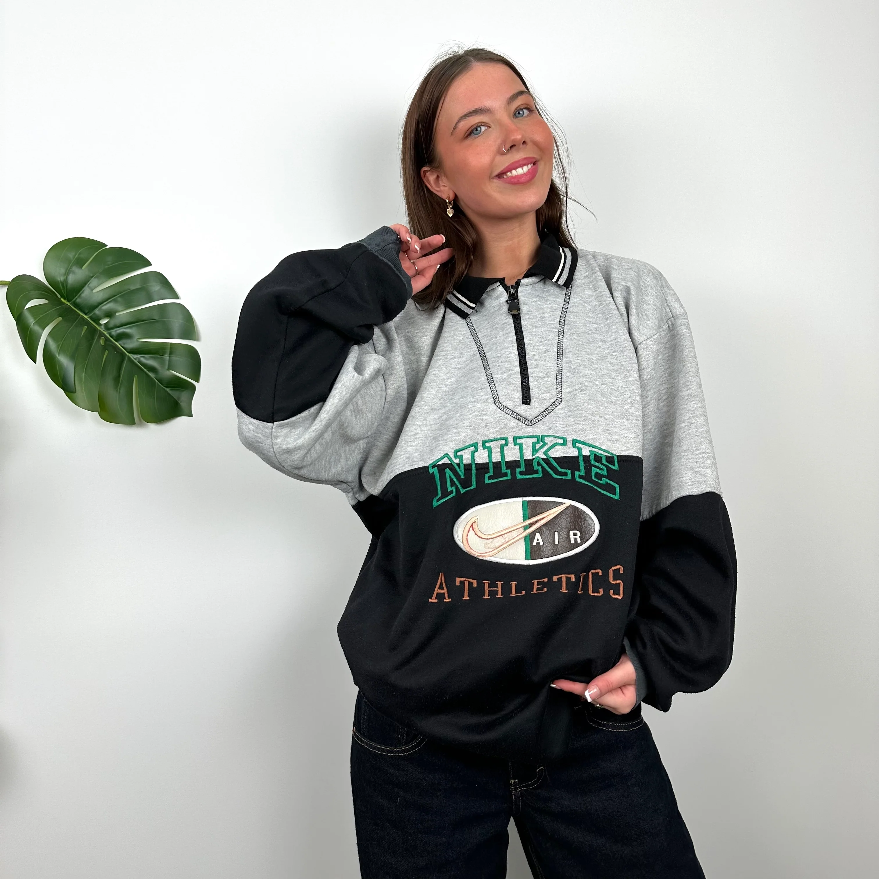 Nike Black Embroidered Spell Out Quarter Zip Sweatshirt (L)