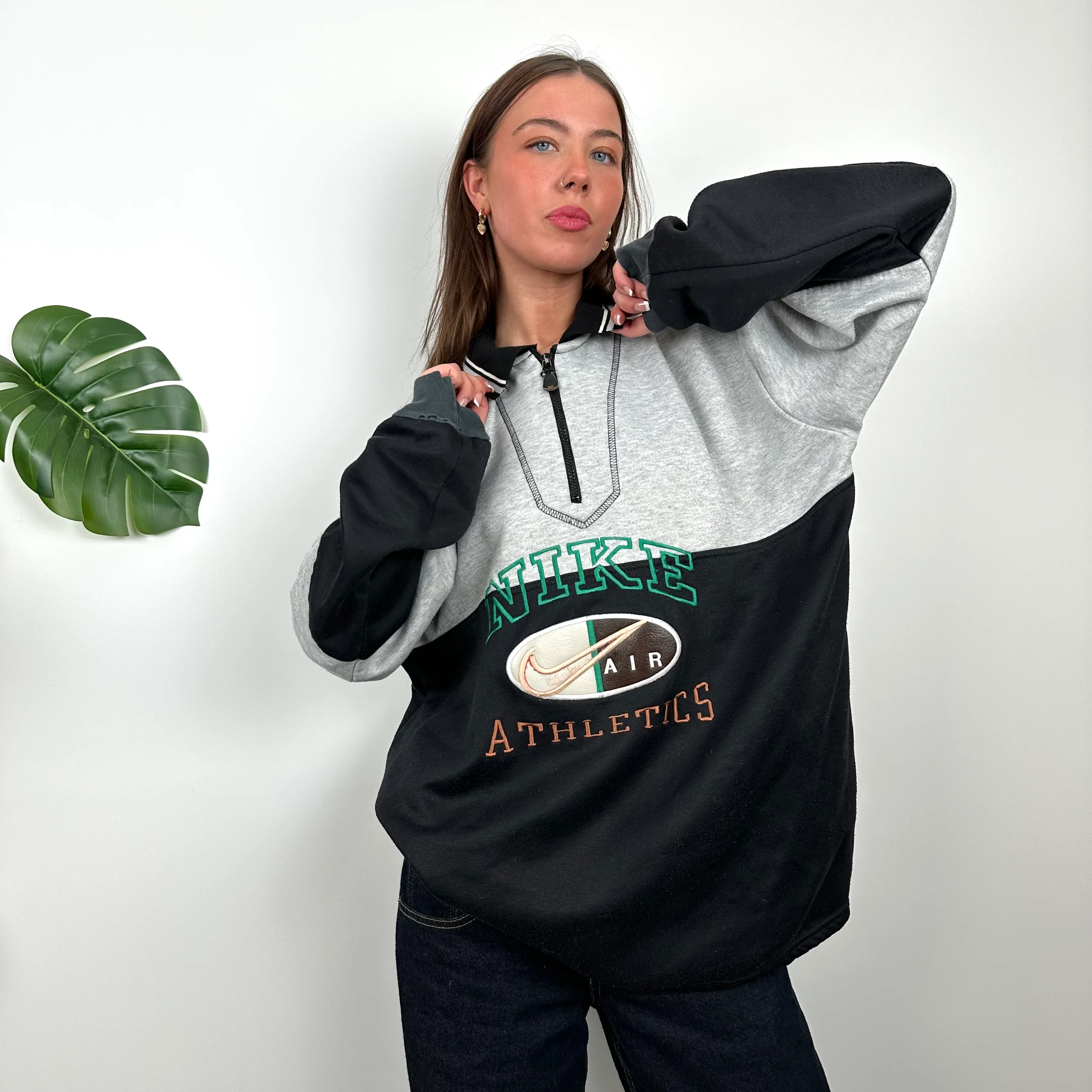 Nike Black Embroidered Spell Out Quarter Zip Sweatshirt (L) - Image 2