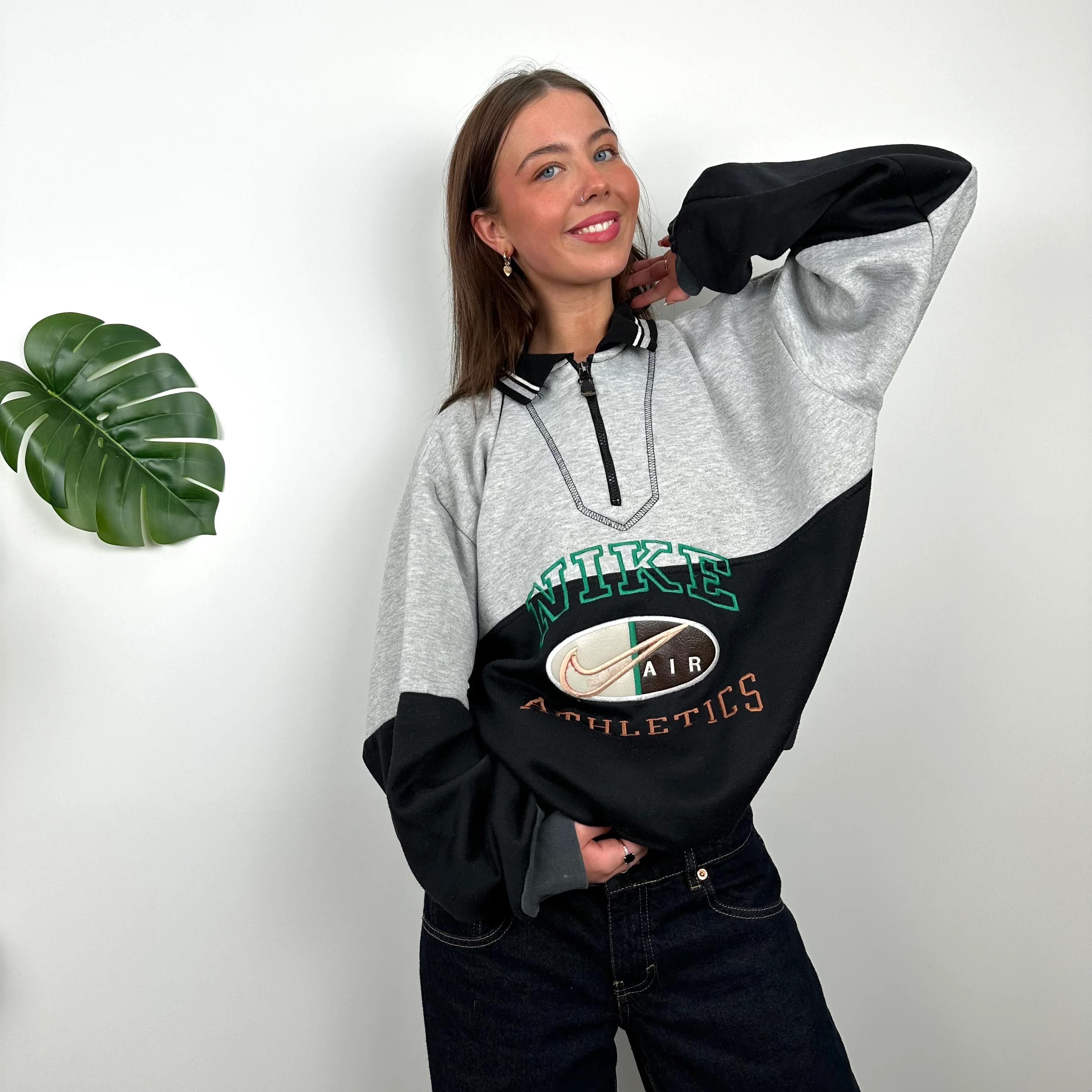 Nike Black Embroidered Spell Out Quarter Zip Sweatshirt (L) - Image 6