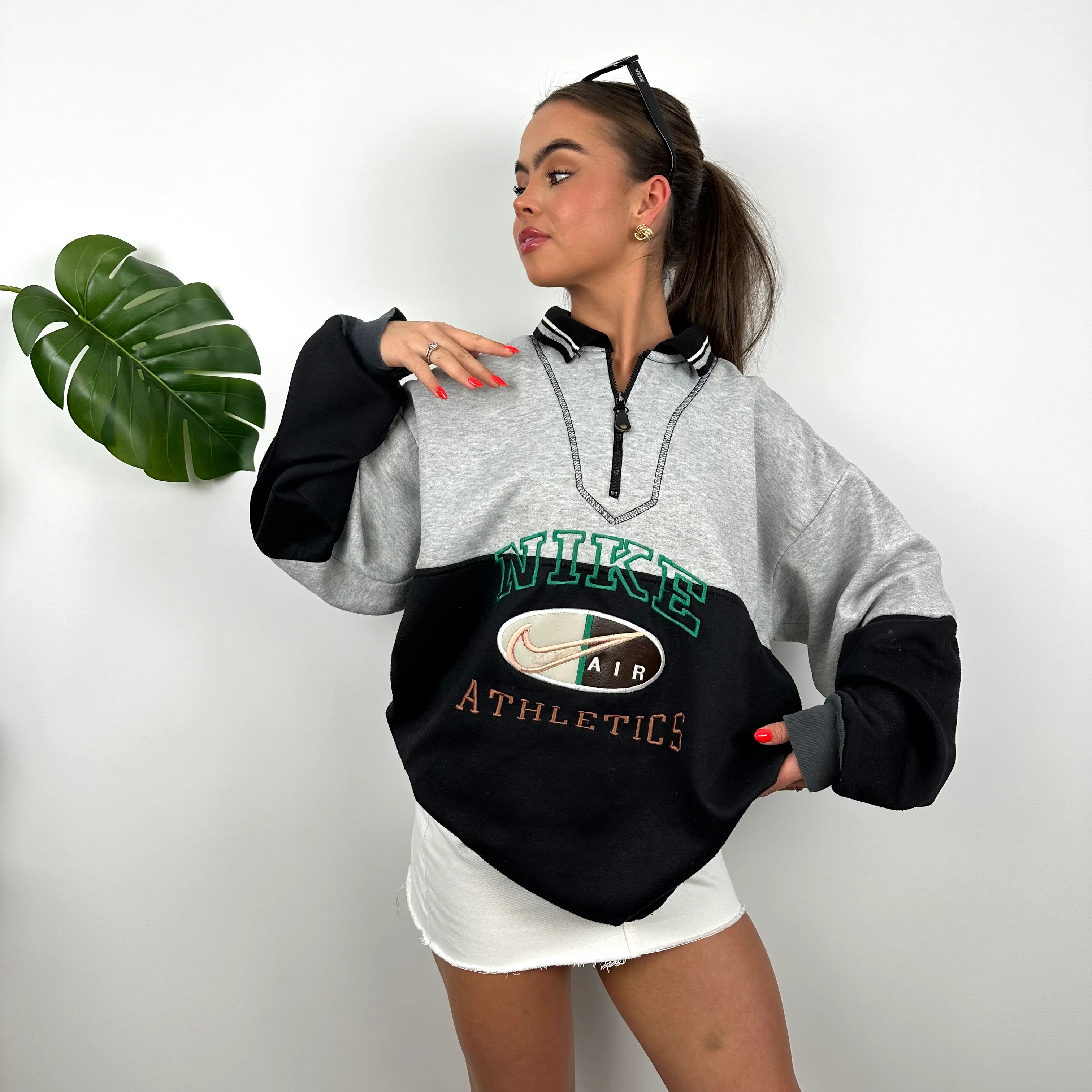 Nike Black Embroidered Spell Out Quarter Zip Sweatshirt (L) - Image 3
