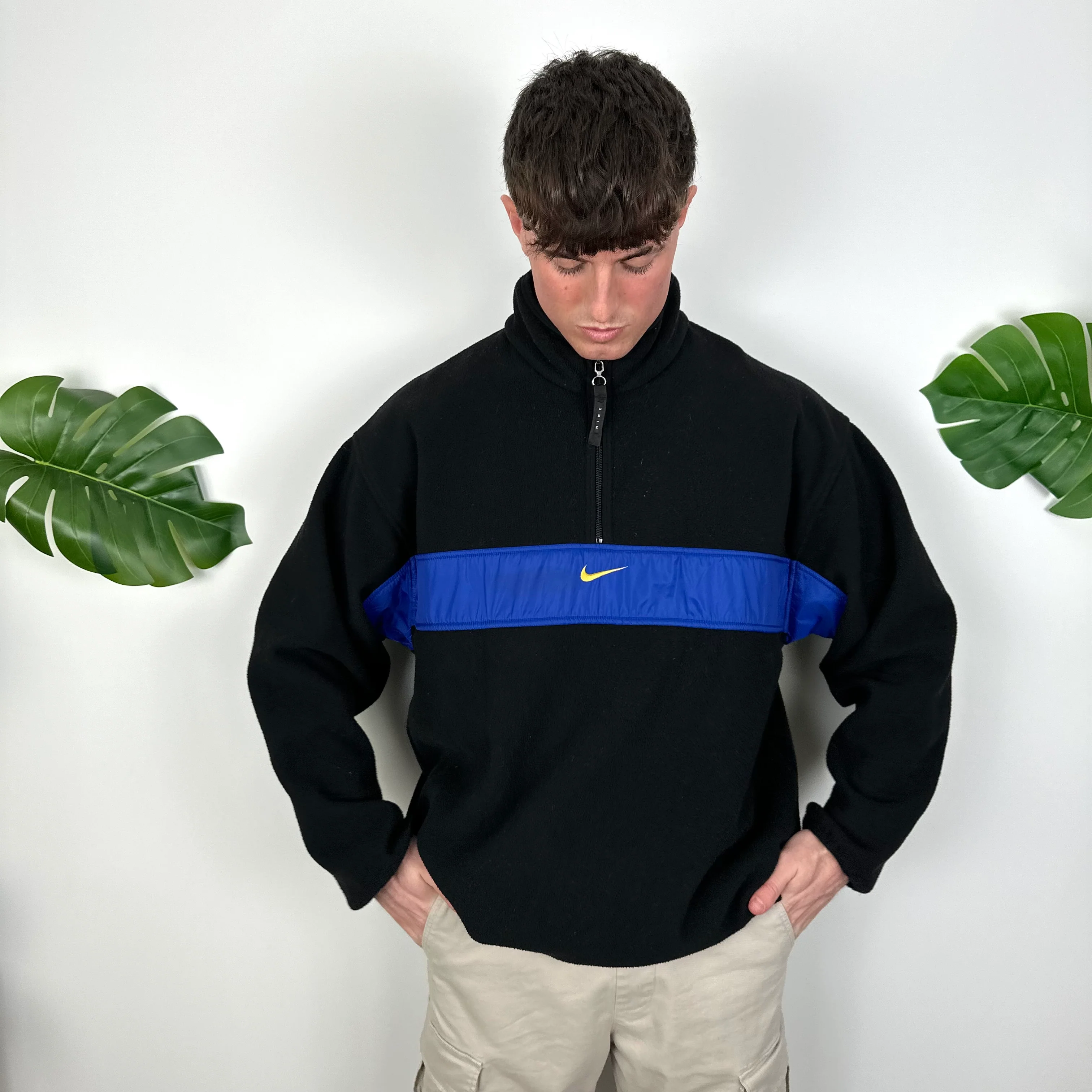 Nike Black Embroidered Spell Out Teddy Bear Fleece Quarter Zip Sweatshirt (XL) - Image 3