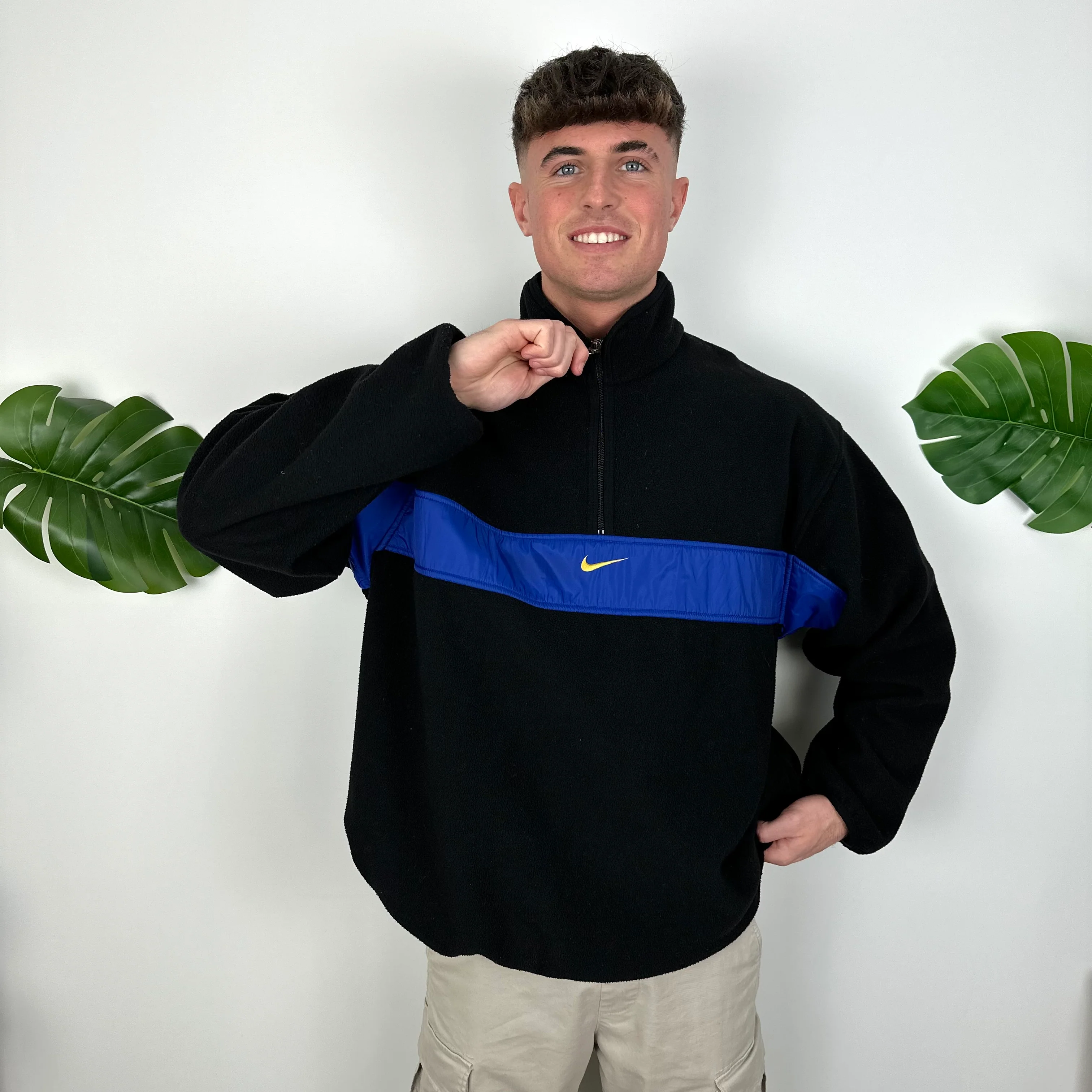 Nike Black Embroidered Spell Out Teddy Bear Fleece Quarter Zip Sweatshirt (XL) - Image 5