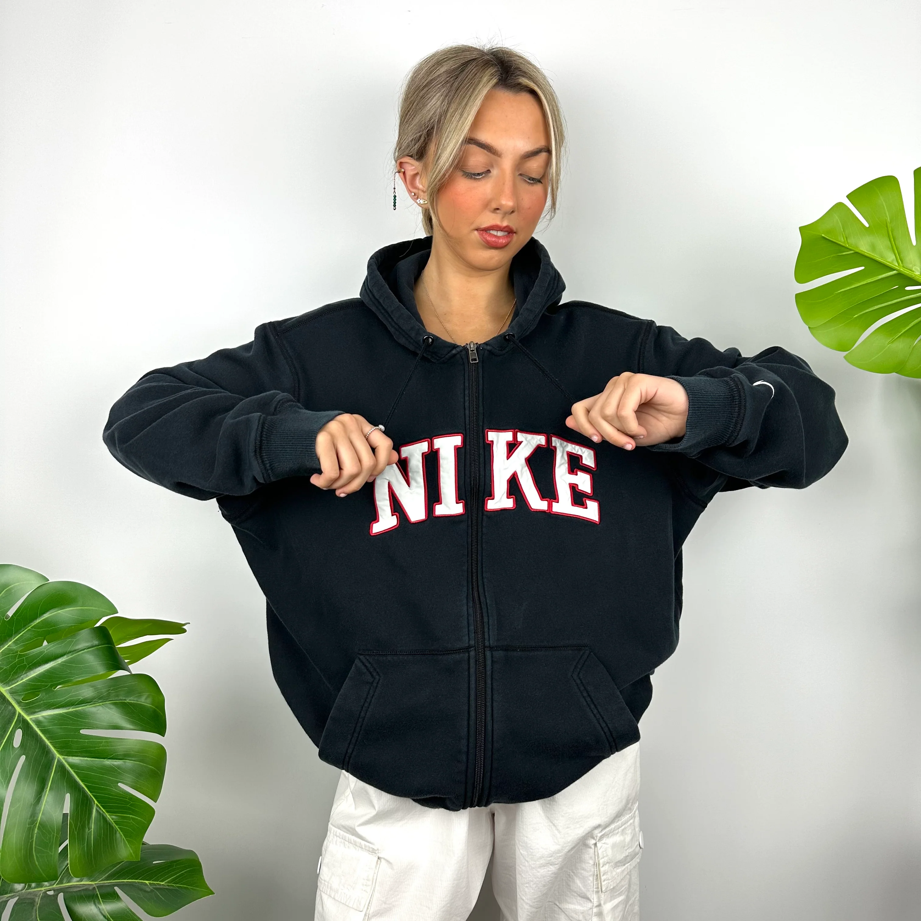 Nike Black Embroidered Spell Out Zip Up Hoodie Jacket (XXL) - Image 4