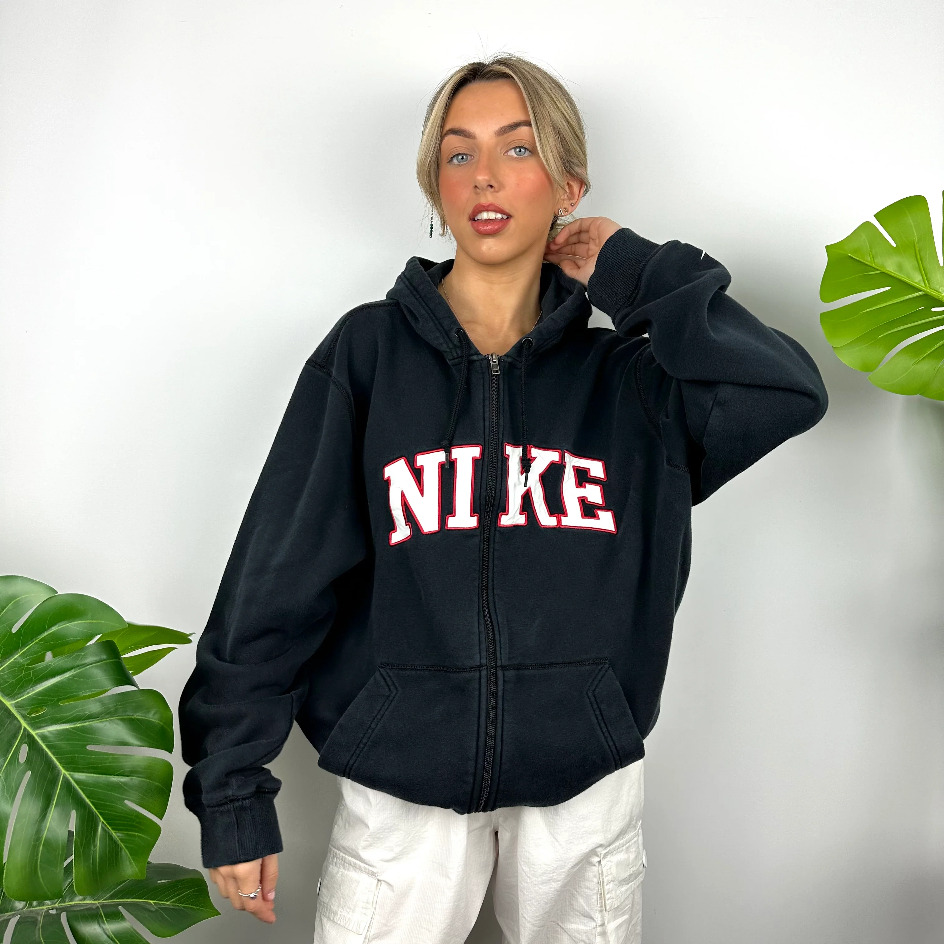 Nike Black Embroidered Spell Out Zip Up Hoodie Jacket (XXL) - Image 7