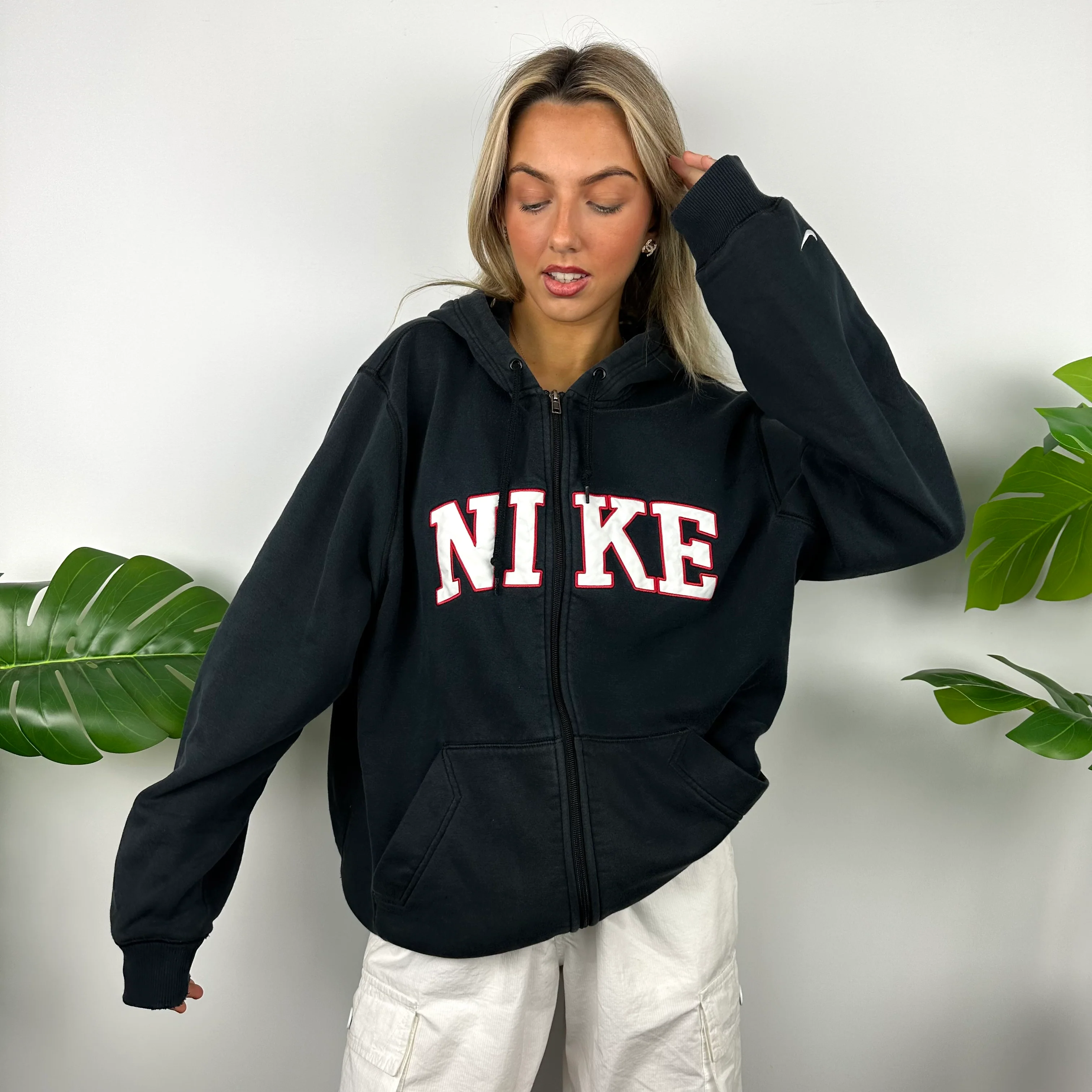 Nike Black Embroidered Spell Out Zip Up Hoodie Jacket (XL) - Image 5