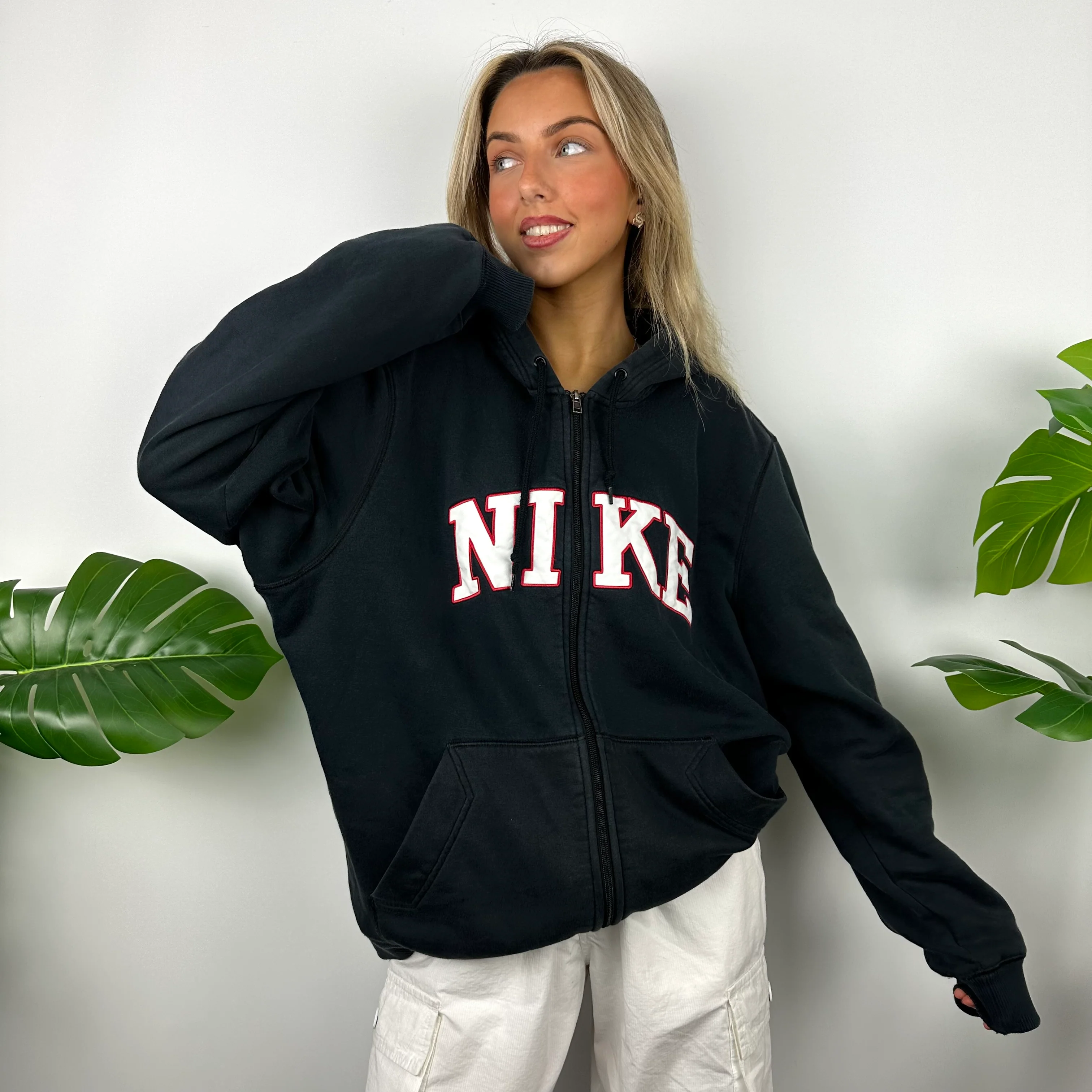 Nike Black Embroidered Spell Out Zip Up Hoodie Jacket (XL) - Image 6