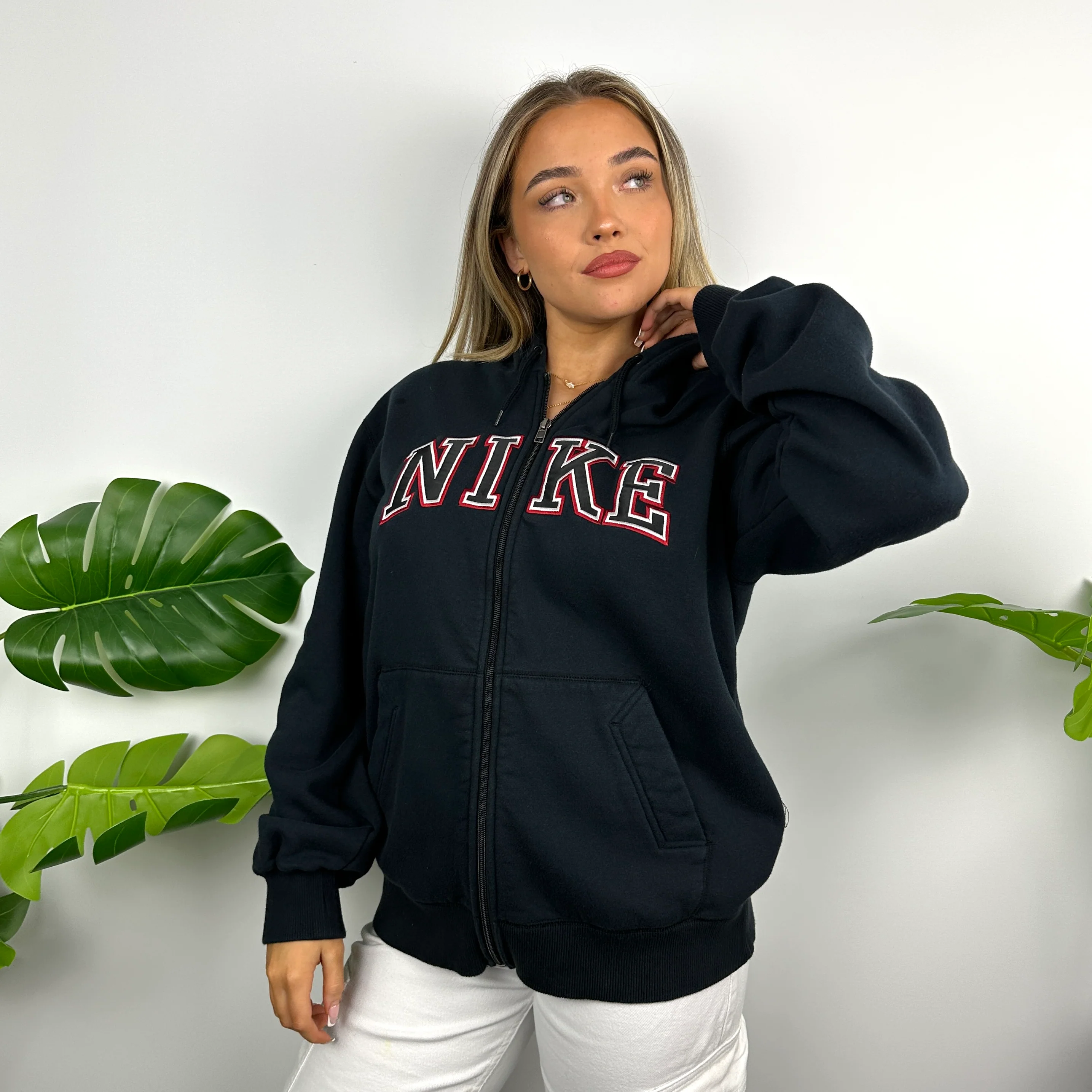 Nike Black Embroidered Spell Out Zip Up Hoodie Jacket (L) - Image 3