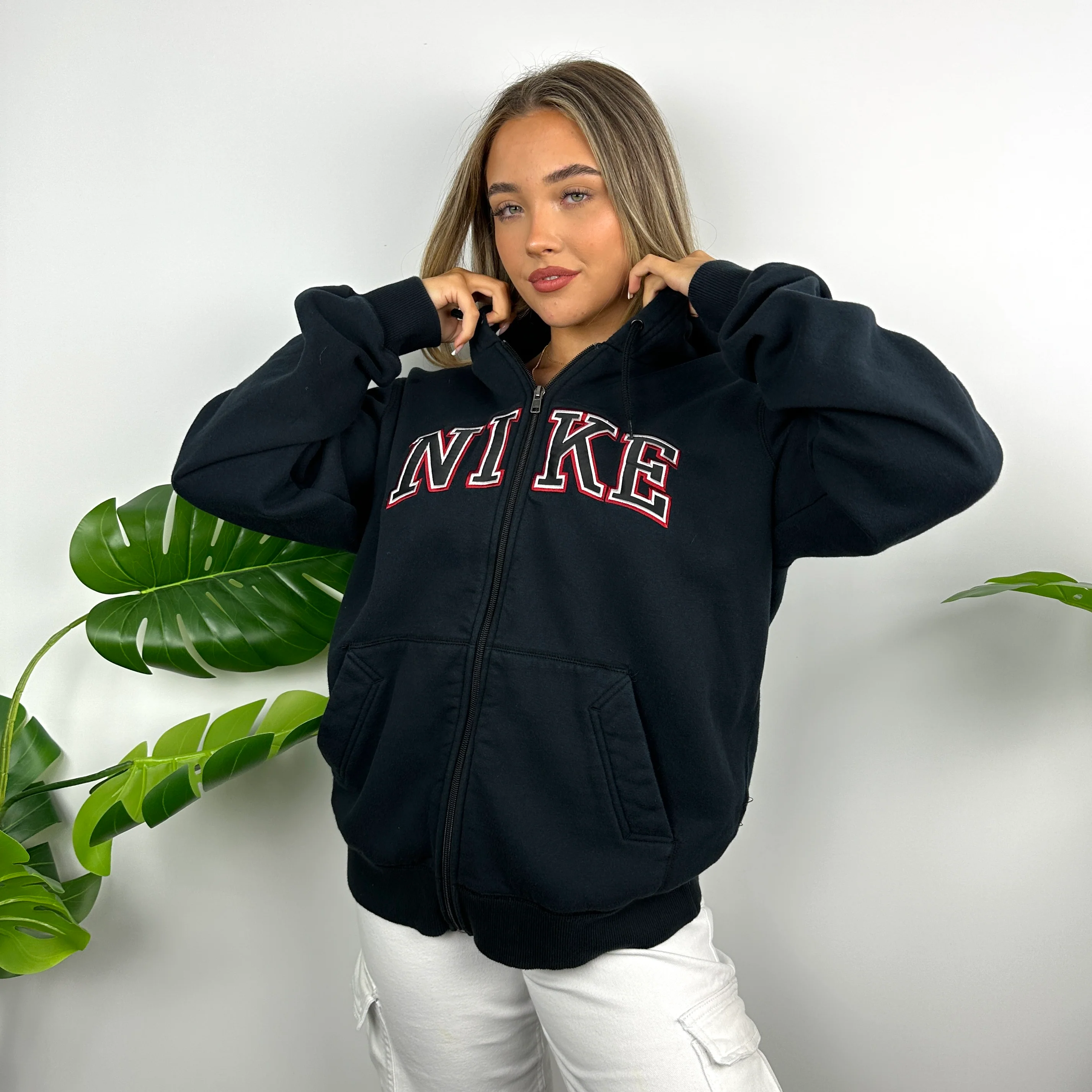Nike Black Embroidered Spell Out Zip Up Hoodie Jacket (L) - Image 6