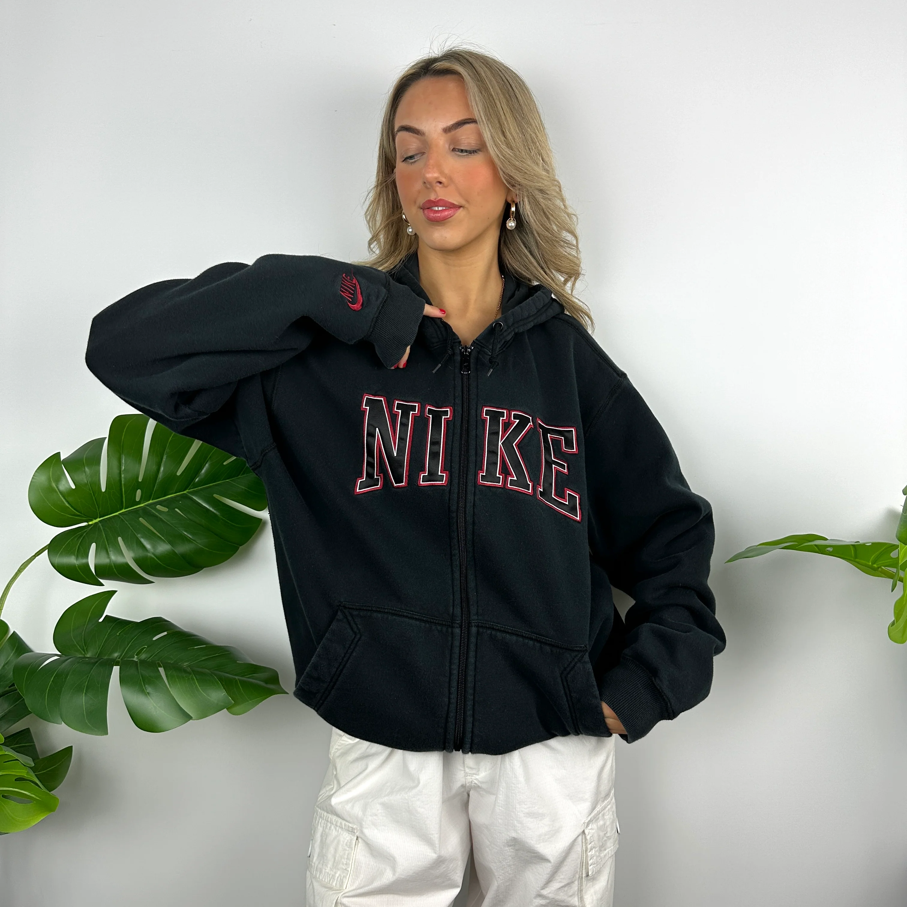 Nike Black Embroidered Spell Out Zip Up Hoodie Jacket (L) - Image 3