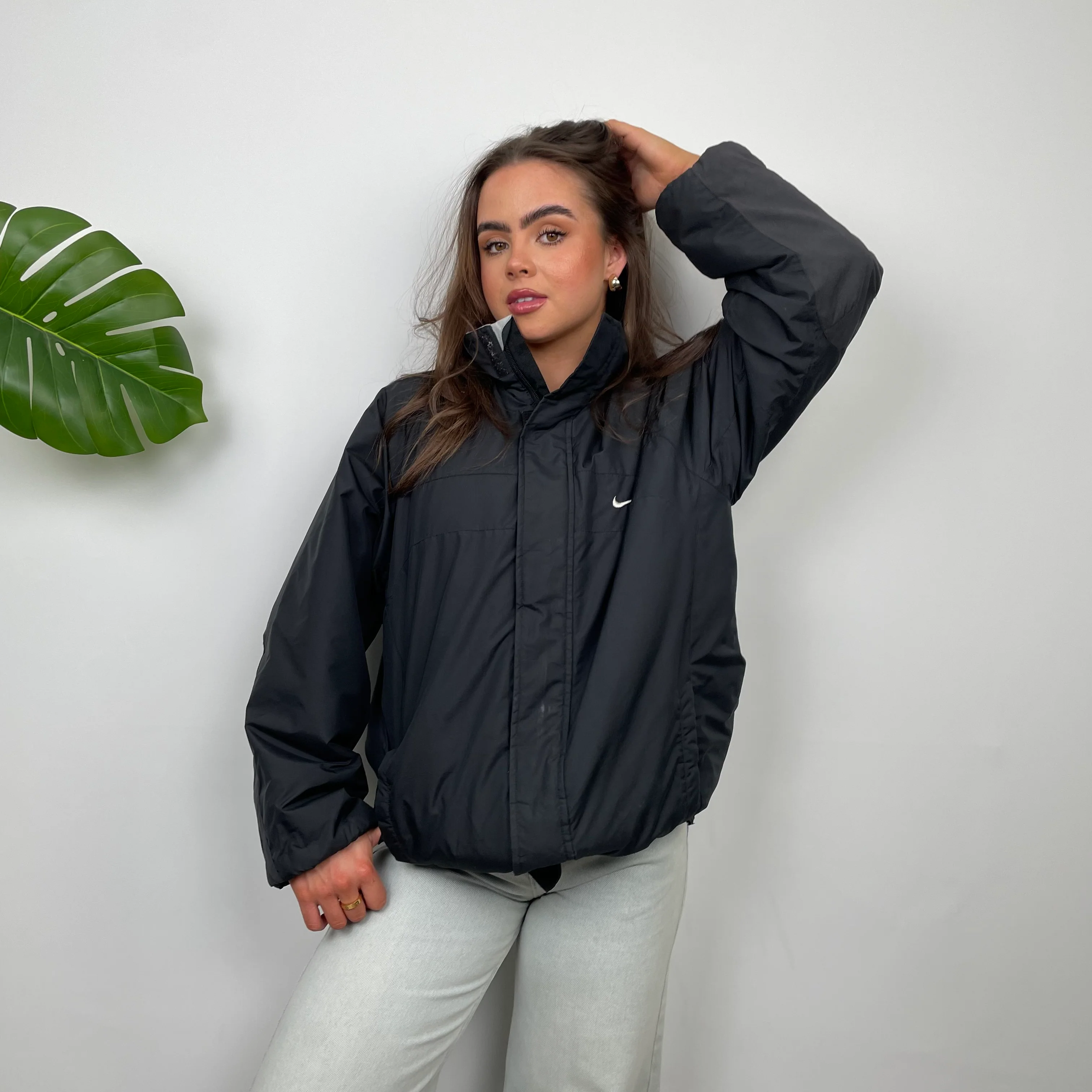 Nike Black Embroidered Swoosh Padded Jacket (L) - Image 3