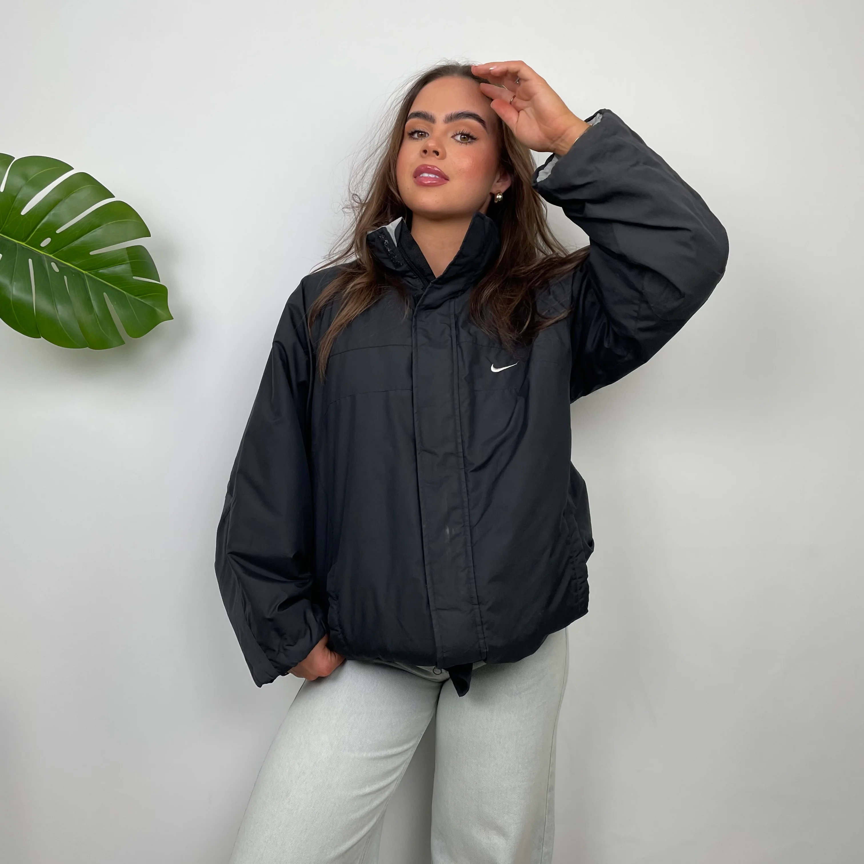 Nike Black Embroidered Swoosh Padded Jacket (L) - Image 4