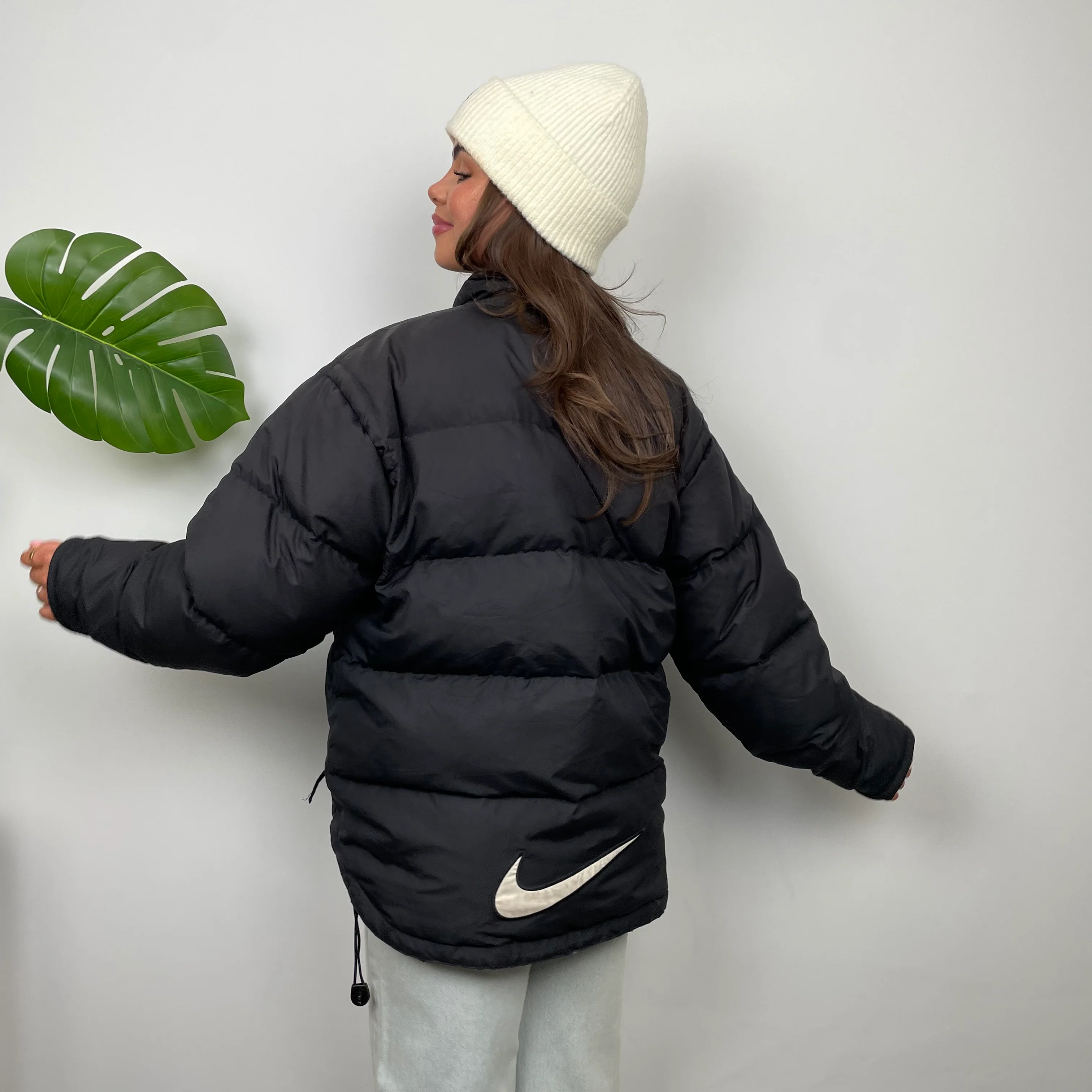 Nike Black Embroidered Swoosh Puffer Jacket (L) - Image 2