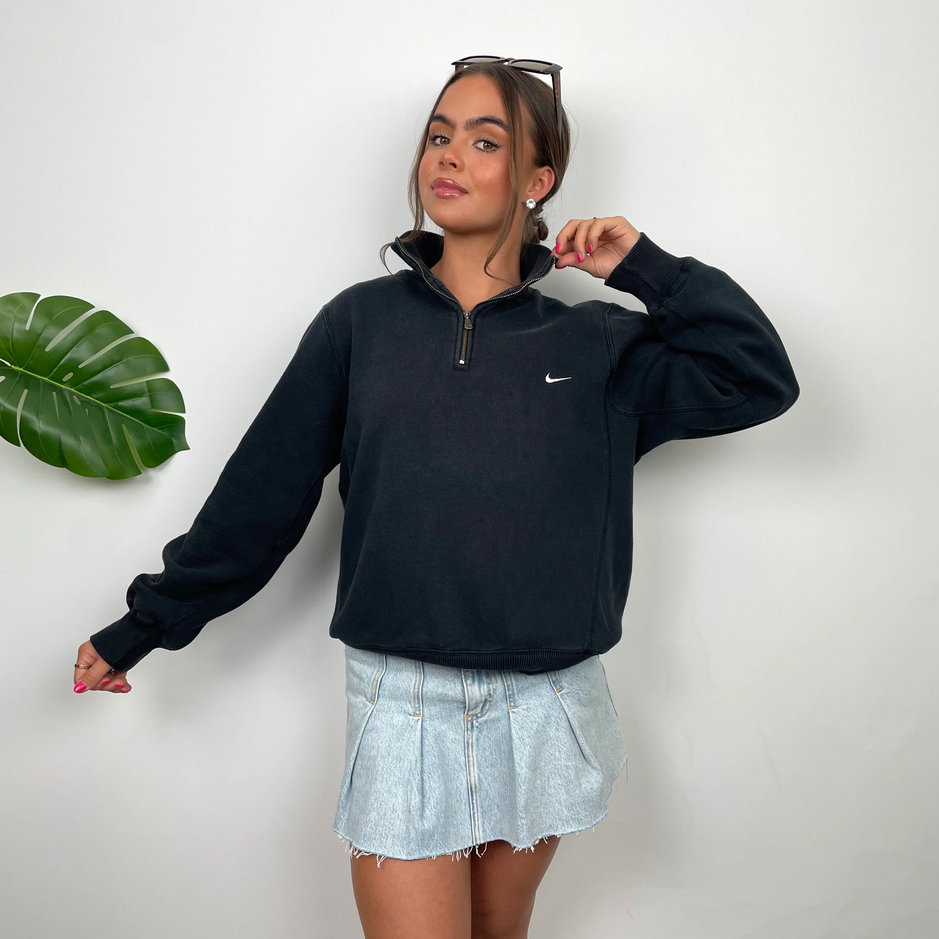 Nike Black Embroidered Swoosh Quarter Zip Sweatshirt (S) - Image 4
