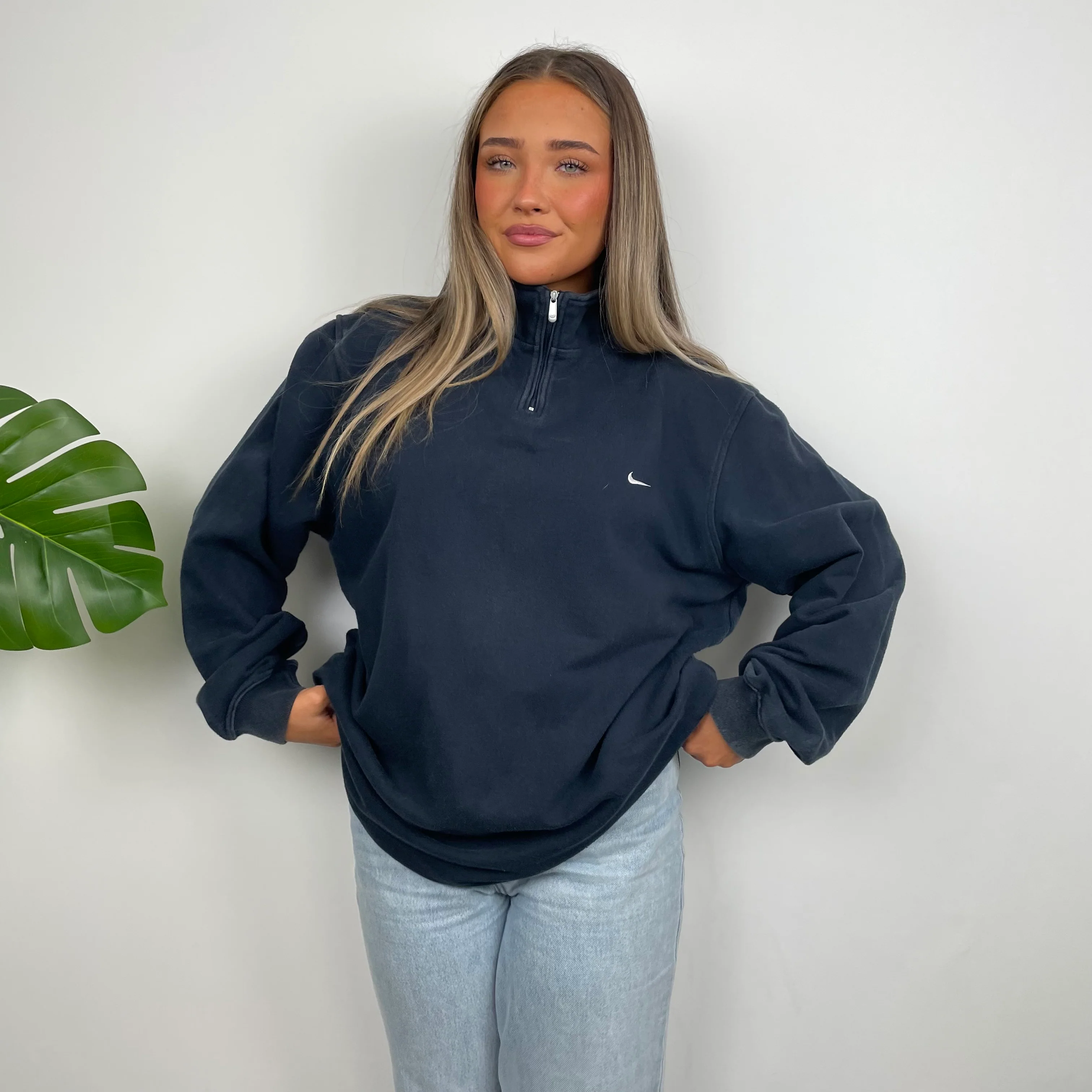 Nike Black Embroidered Swoosh Quarter Zip Sweatshirt (XL) - Image 2